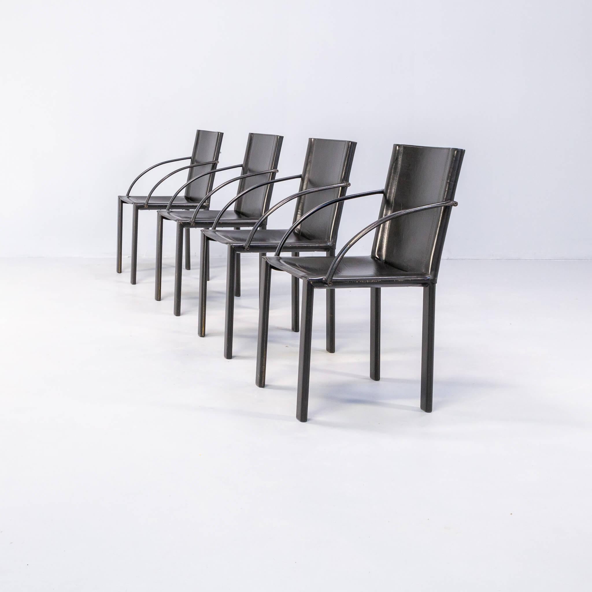 Mid-Century Modern Carlo Bartoli black leather dining chair for Matteo Grassi set/4 For Sale