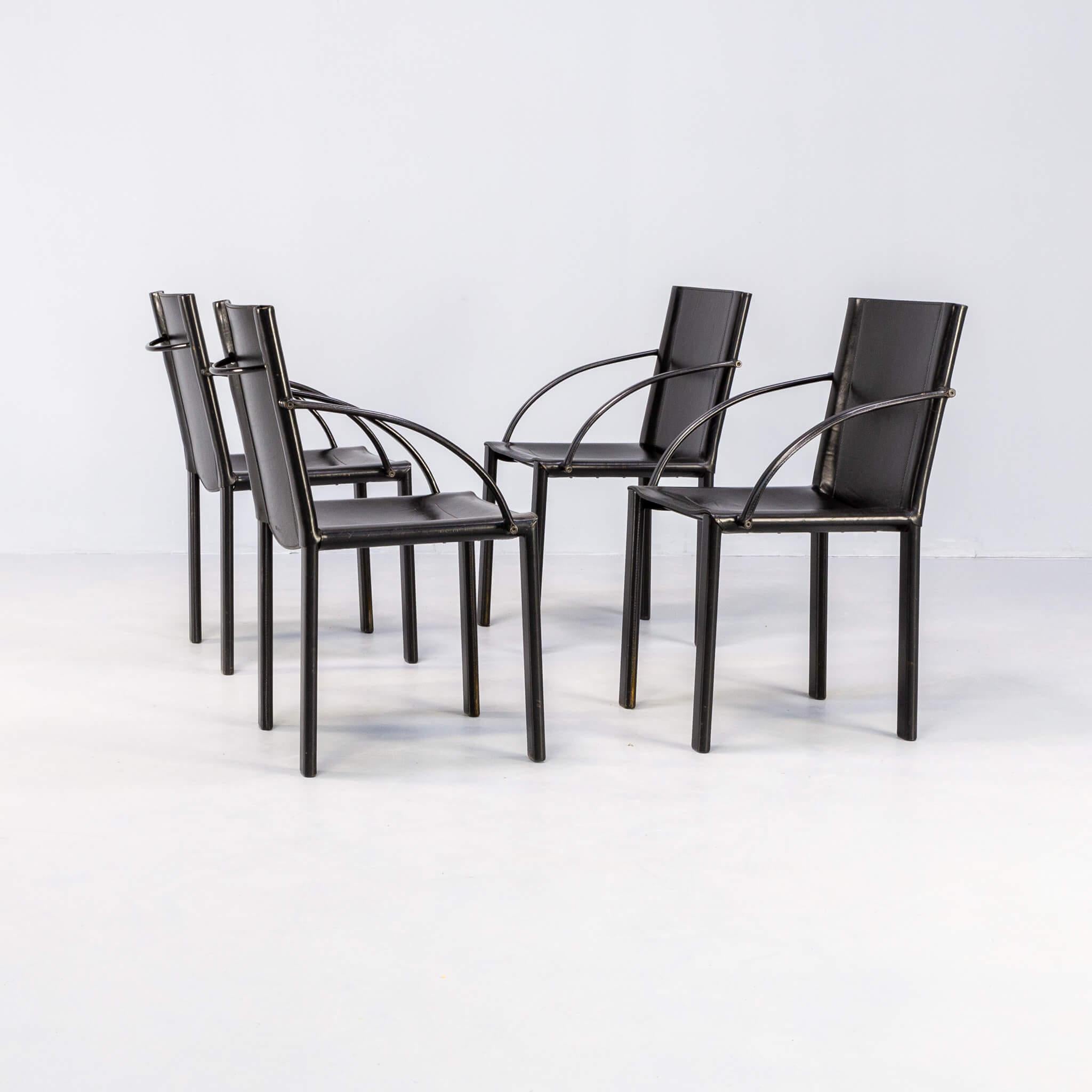 Italian Carlo Bartoli black leather dining chair for Matteo Grassi set/4 For Sale