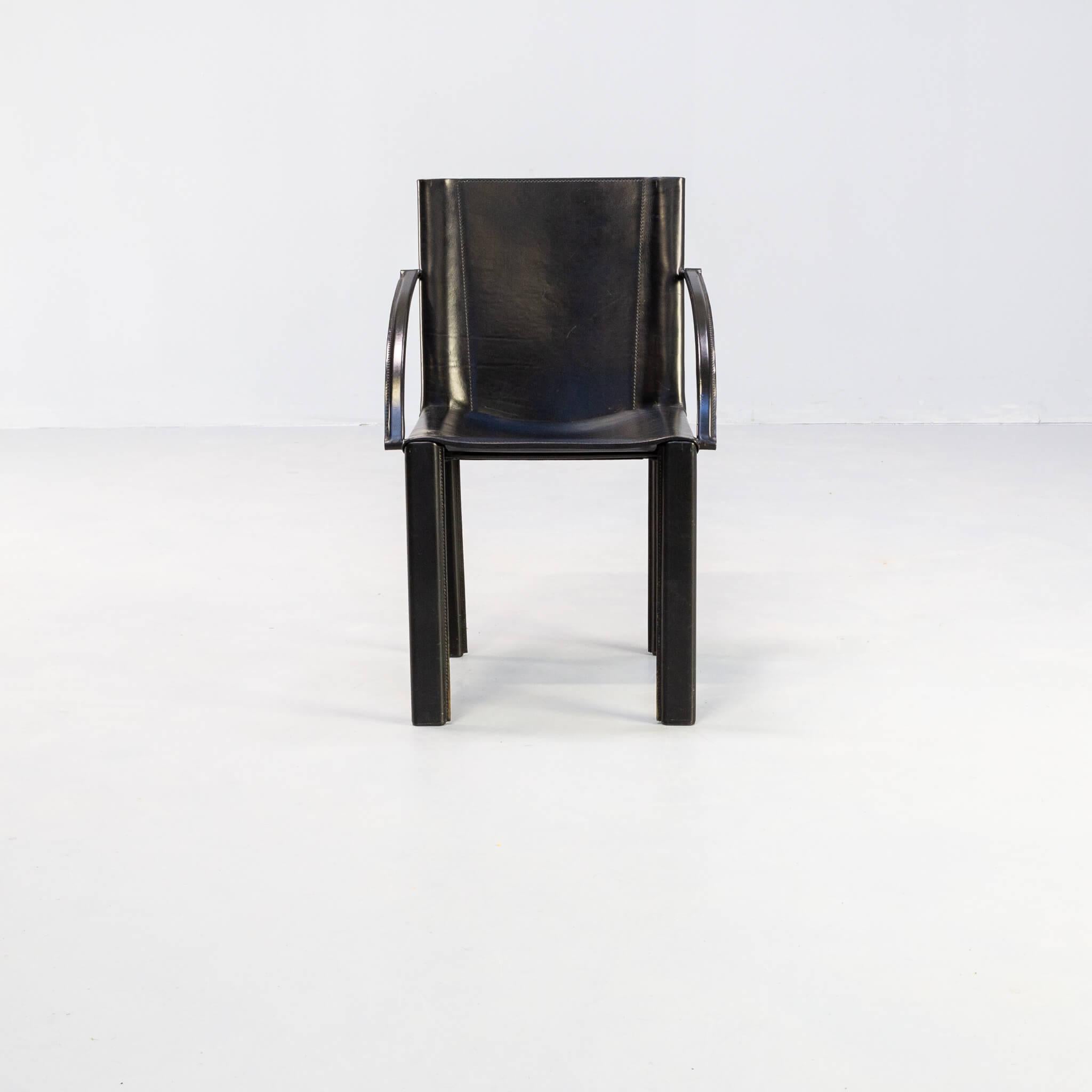 20th Century Carlo Bartoli black leather dining chair for Matteo Grassi set/4 For Sale