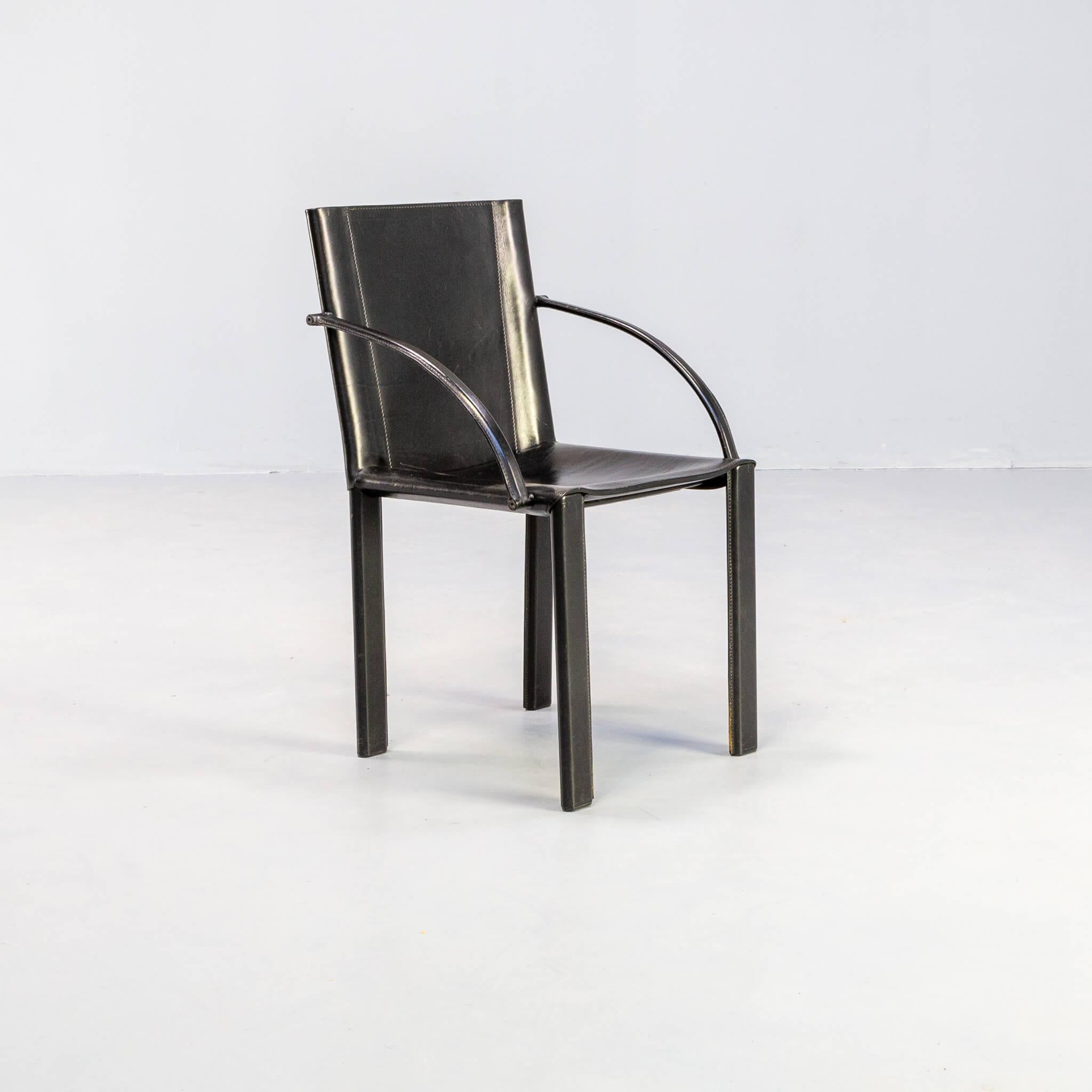 Leather Carlo Bartoli black leather dining chair for Matteo Grassi set/4 For Sale
