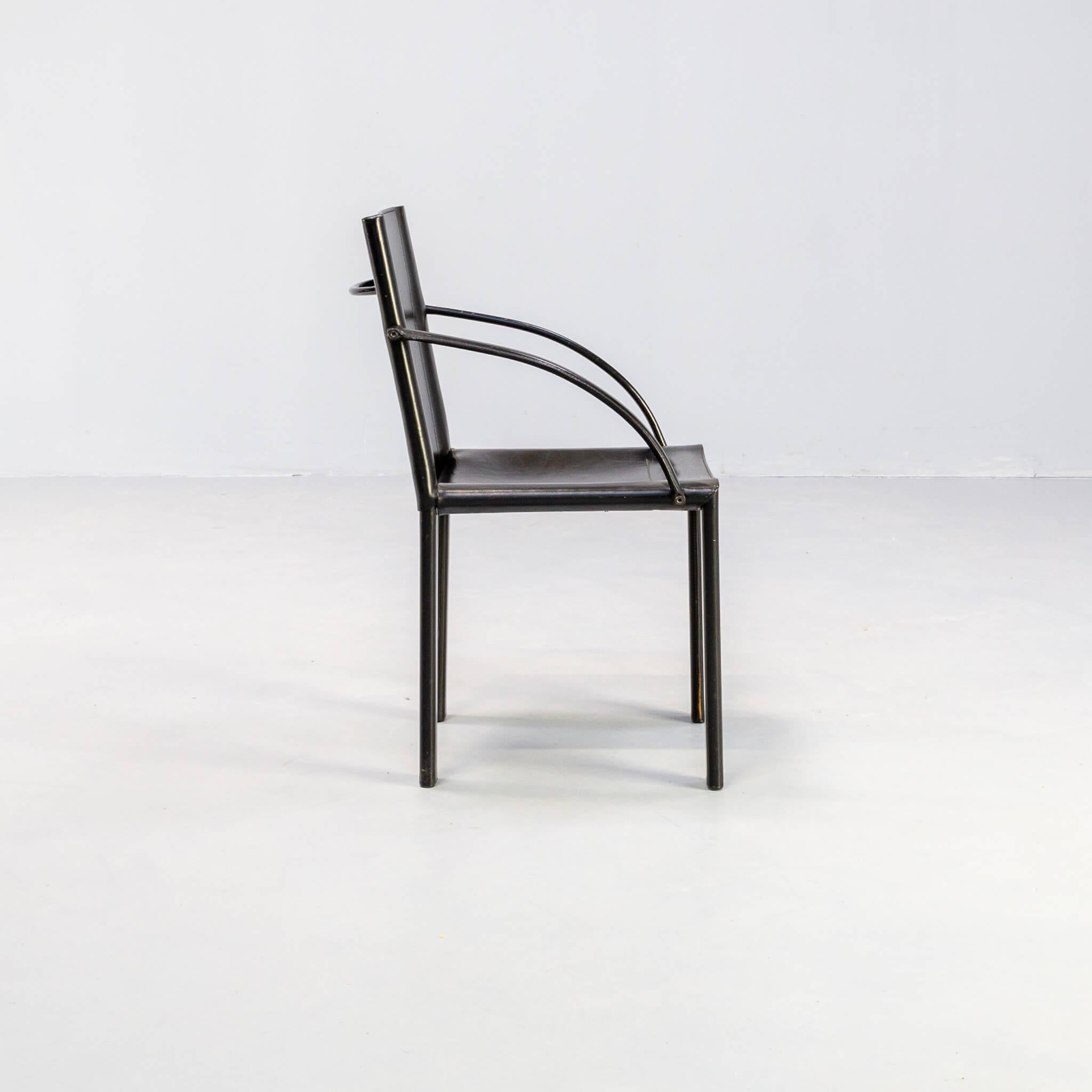 Carlo Bartoli black leather dining chair for Matteo Grassi set/4 For Sale 1