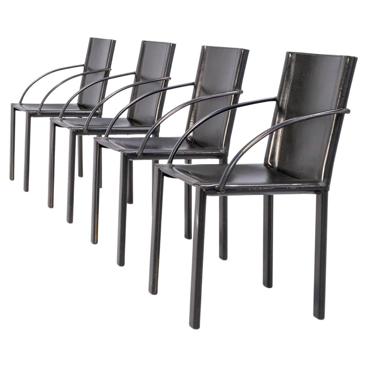 Carlo Bartoli black leather dining chair for Matteo Grassi set/4 For Sale