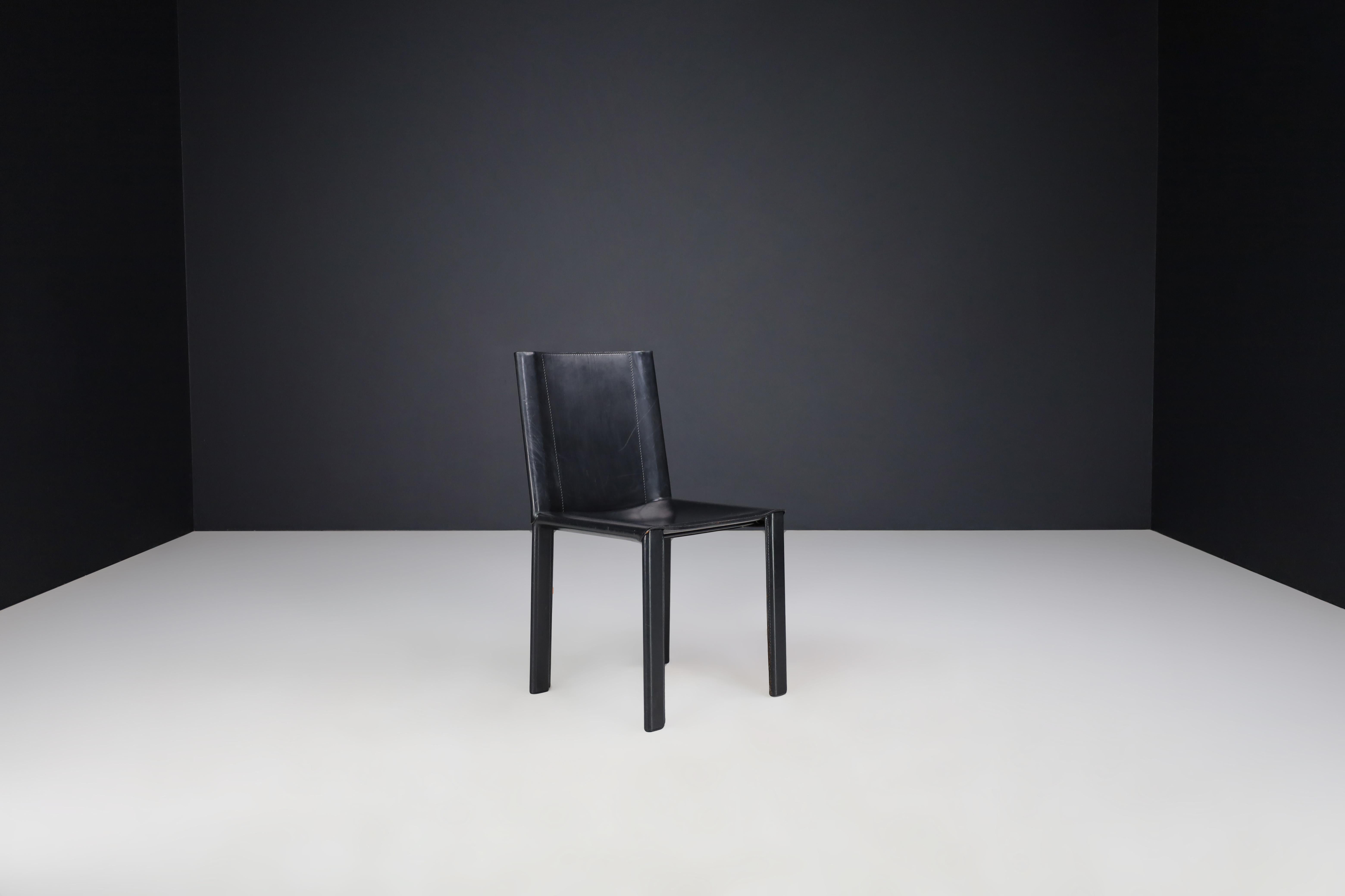 Carlo Bartoli Black Leather Dining Room Chairs for Matteo Grassi Italy 1980s  For Sale 3