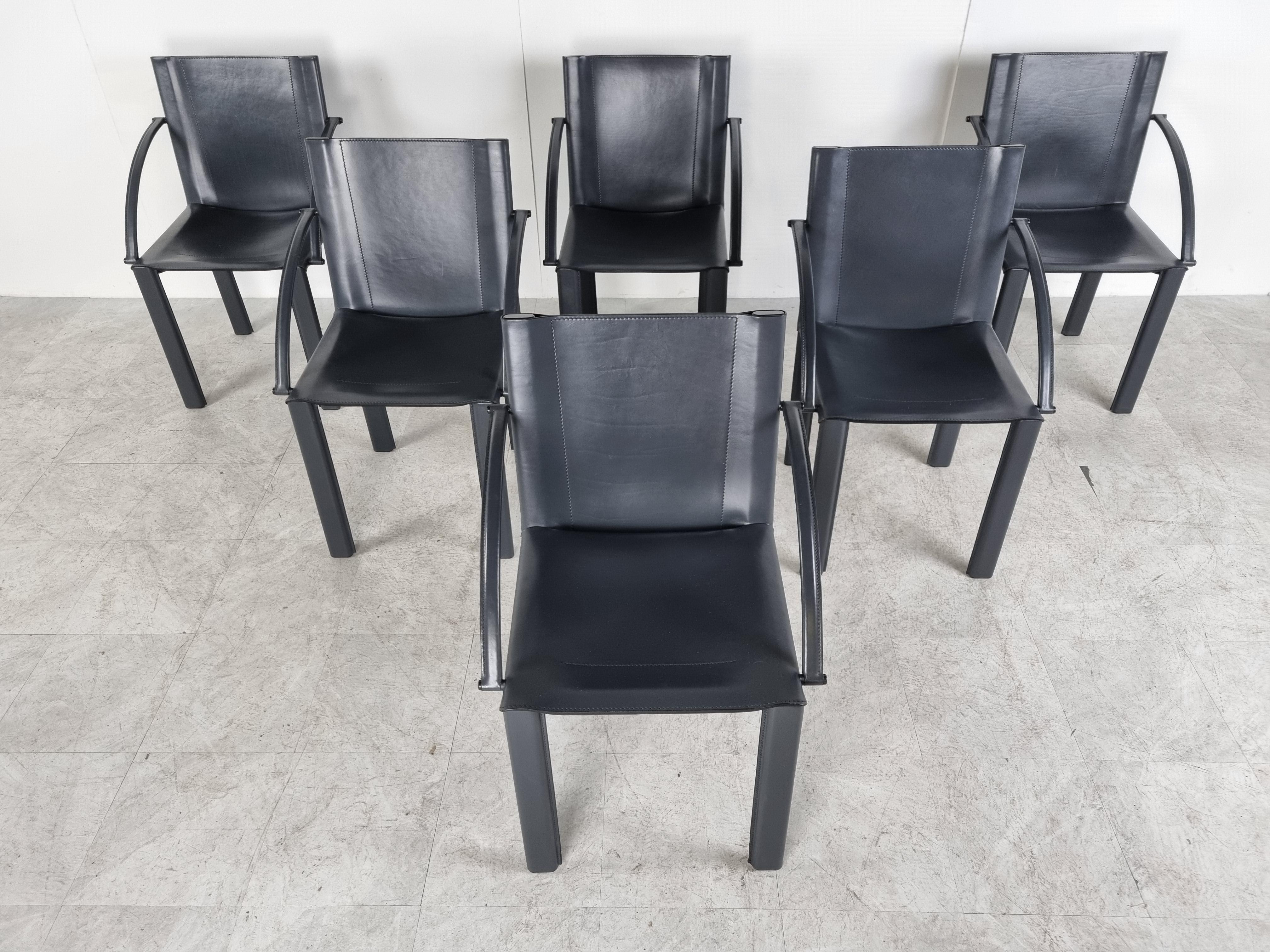 Leather Carlo Bartoli Dining Chairs for Matteo Grassi, Set of 6, 1980s