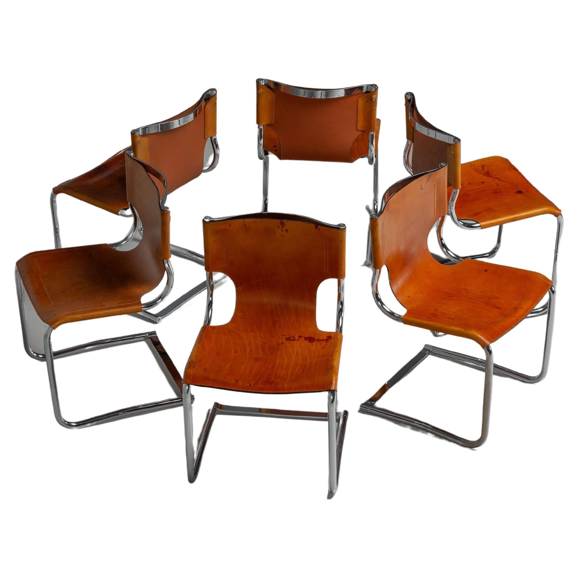Carlo Bartoli dining chairs set of 6 by Tisettanta Italy 1971