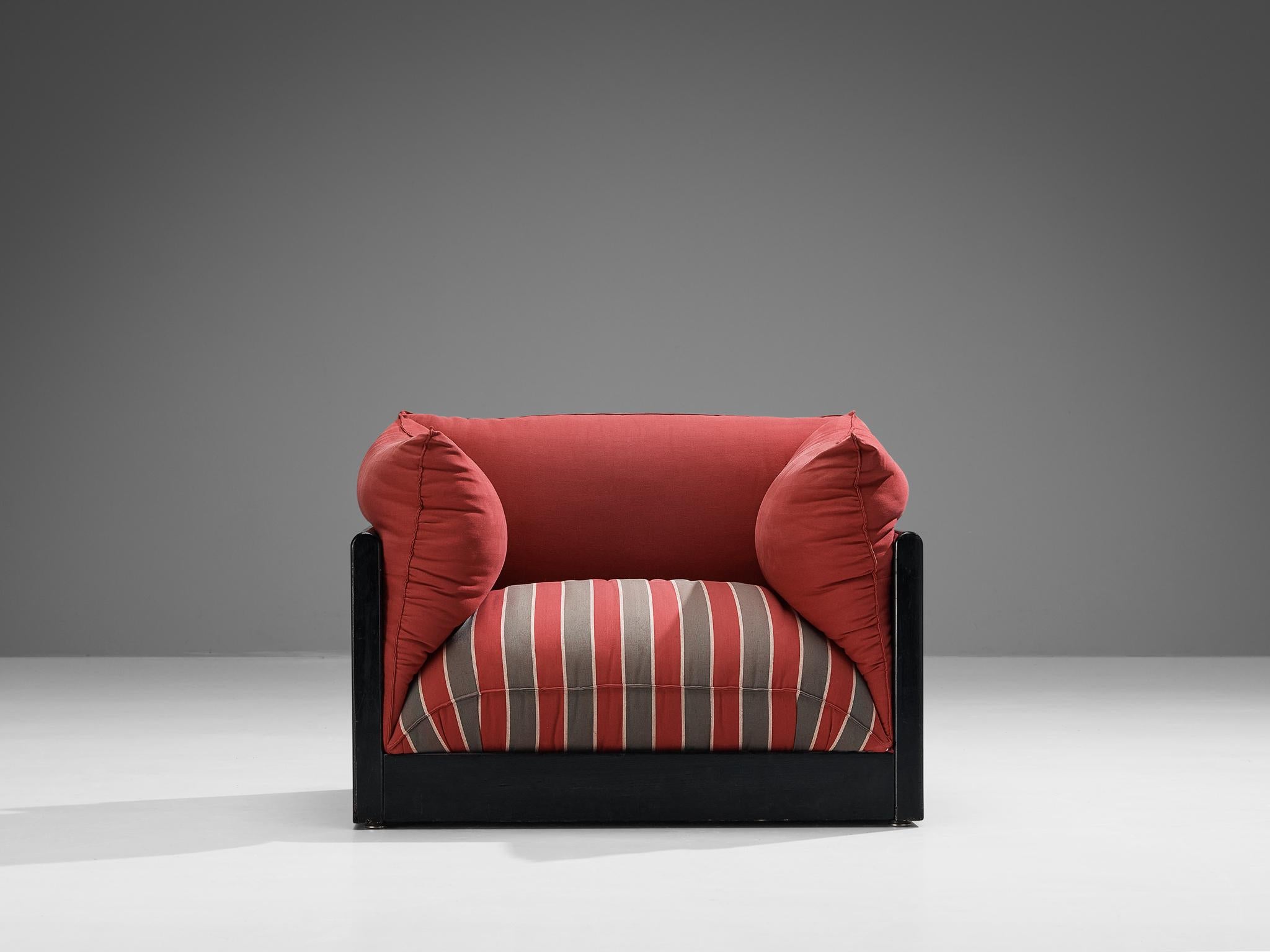 Carlo Bartoli for Rossi di Albizzate 'Down' Lounge Chair in Striped Fabric  For Sale 2