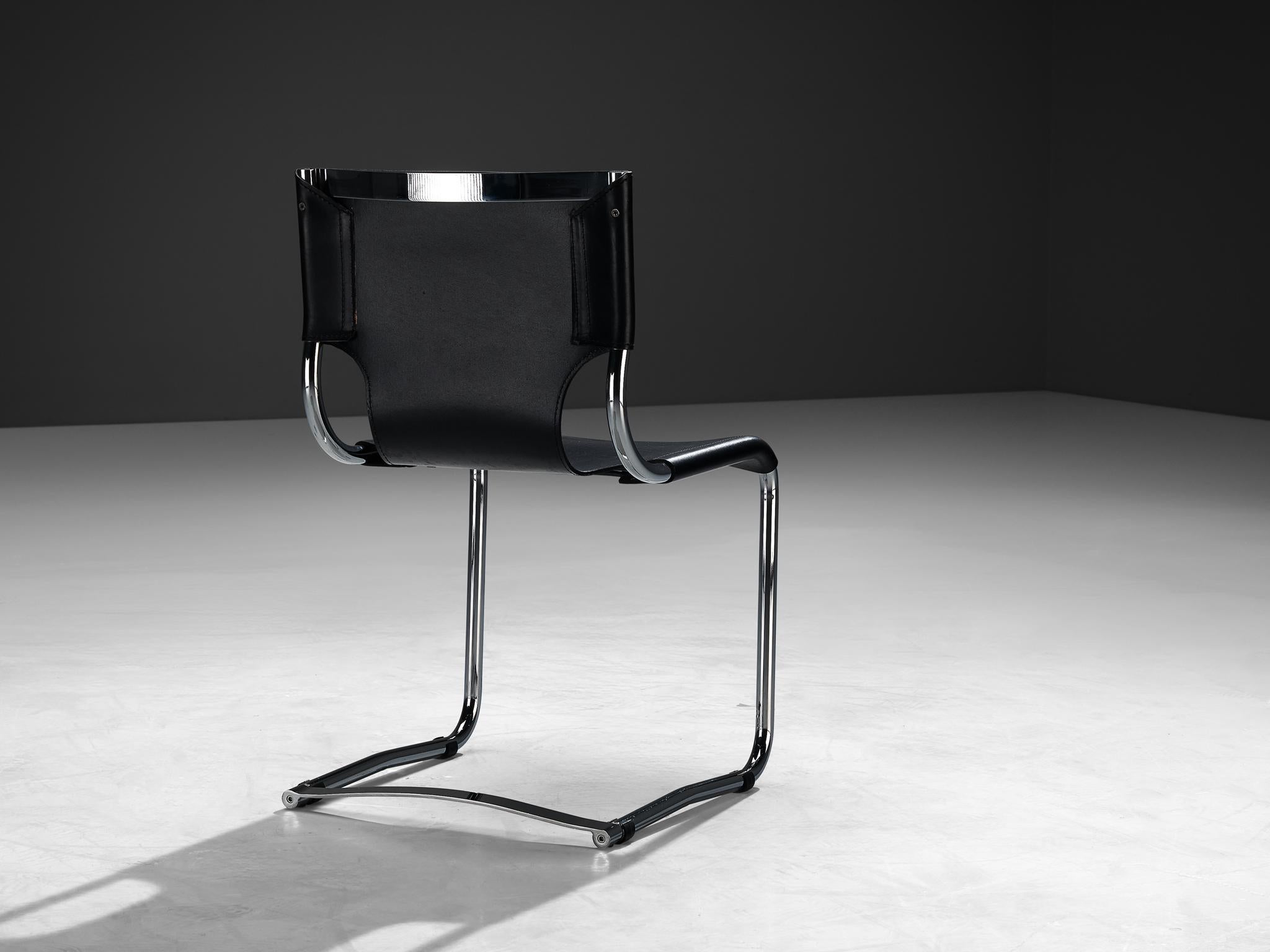 Mid-Century Modern Carlo Bartoli for T 70 Tubular Dining Chair in Black Leather and Steel For Sale