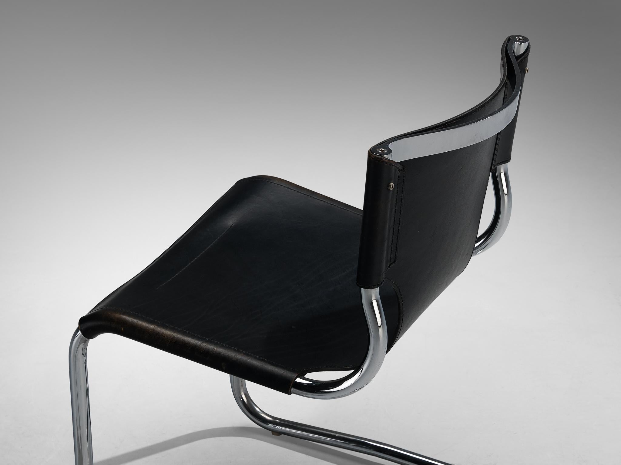 Italian Carlo Bartoli for T 70 Tubular Dining Chair in Black Leather and Steel For Sale