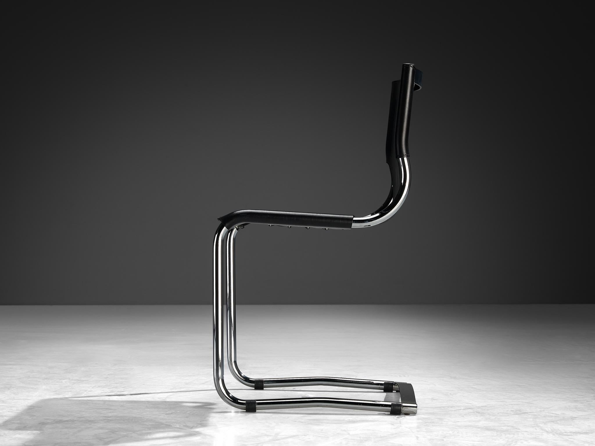 Carlo Bartoli for T 70 Tubular Dining Chair in Black Leather and Steel In Good Condition For Sale In Waalwijk, NL