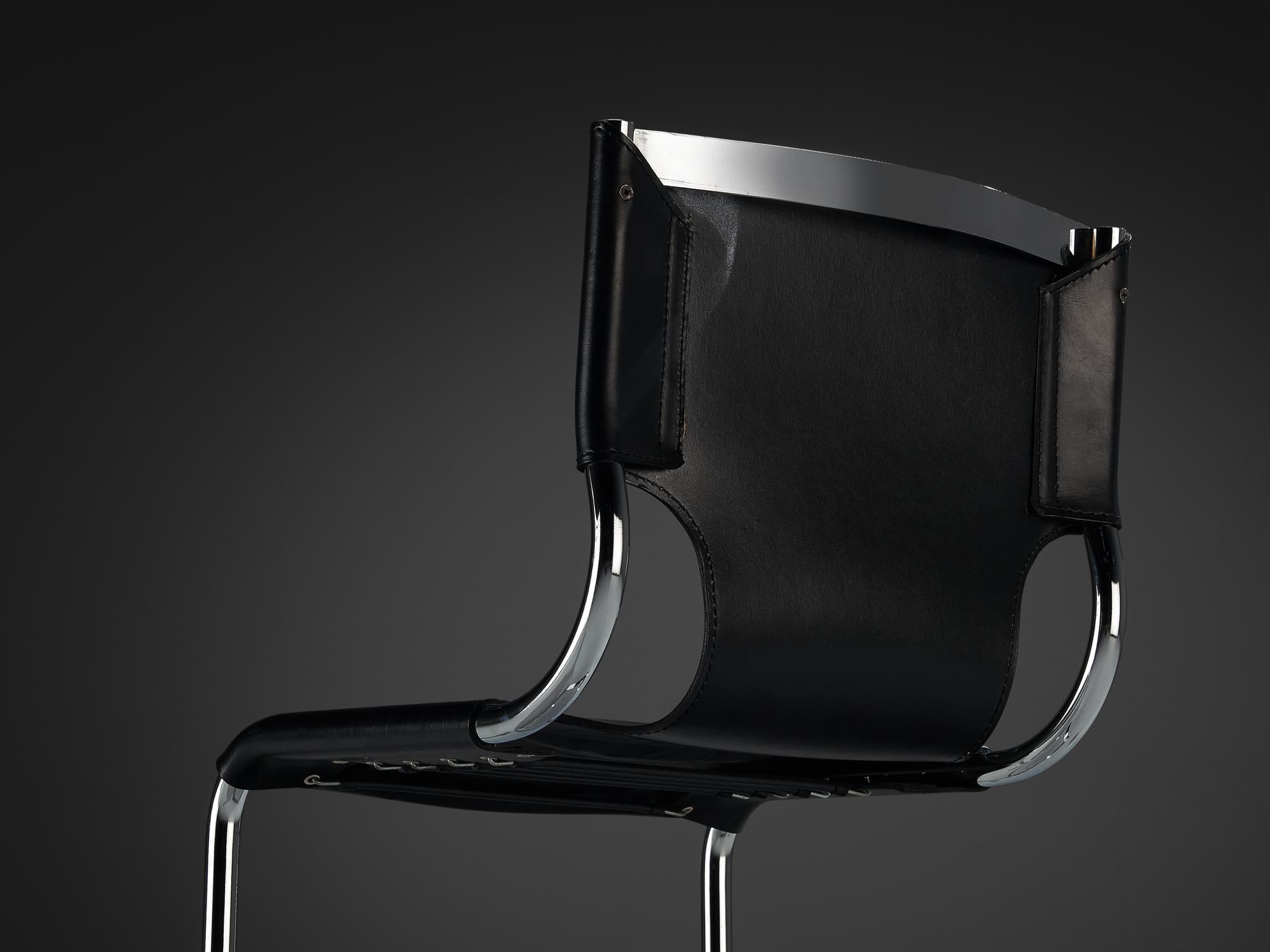 Carlo Bartoli for T 70 Tubular Dining Chair in Black Leather and Steel For Sale 1