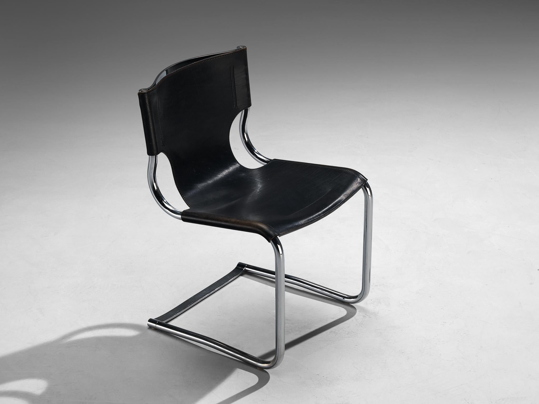 Carlo Bartoli for T 70 Tubular Dining Chair in Black Leather and Steel For Sale 1