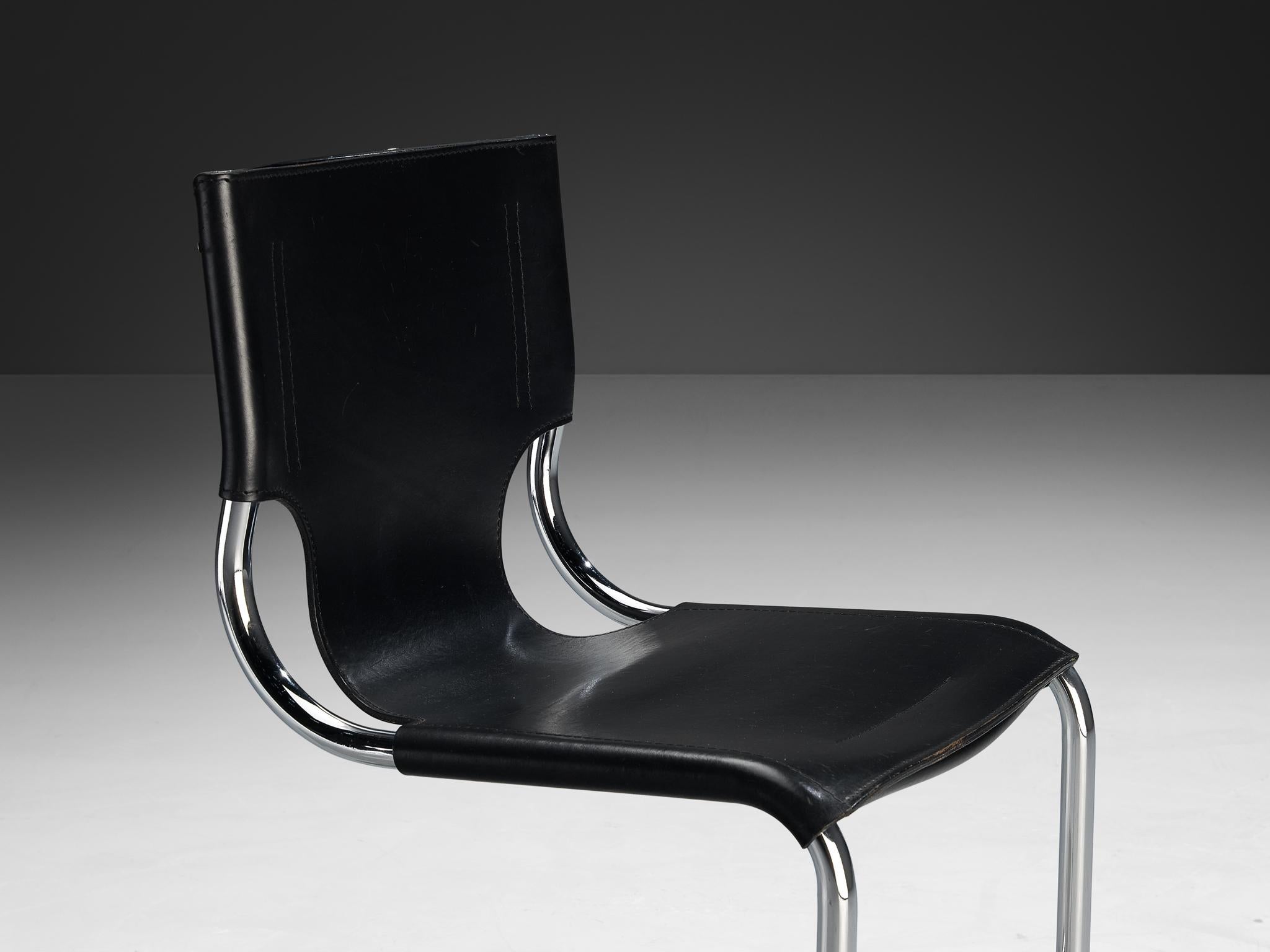 Carlo Bartoli for T 70 Tubular Dining Chair in Black Leather and Steel For Sale 2