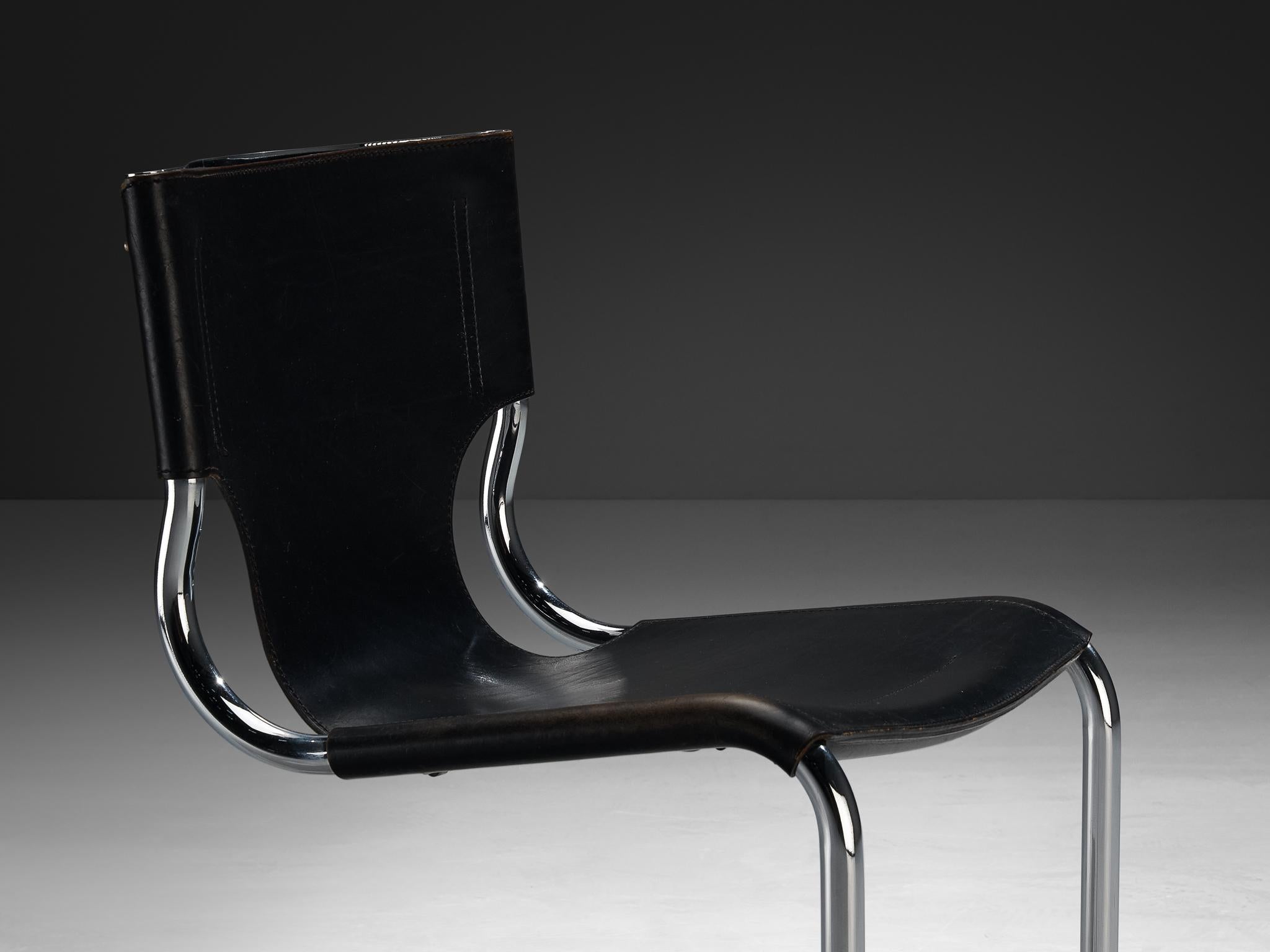 Carlo Bartoli for T 70 Tubular Dining Chair in Black Leather and Steel For Sale 2