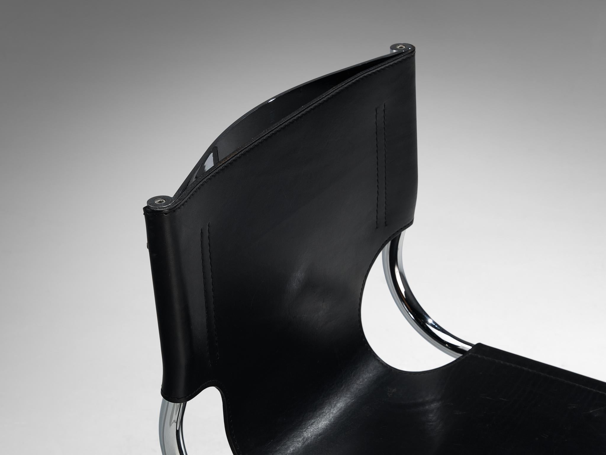 Carlo Bartoli for T 70 Tubular Dining Chair in Black Leather and Steel For Sale 3
