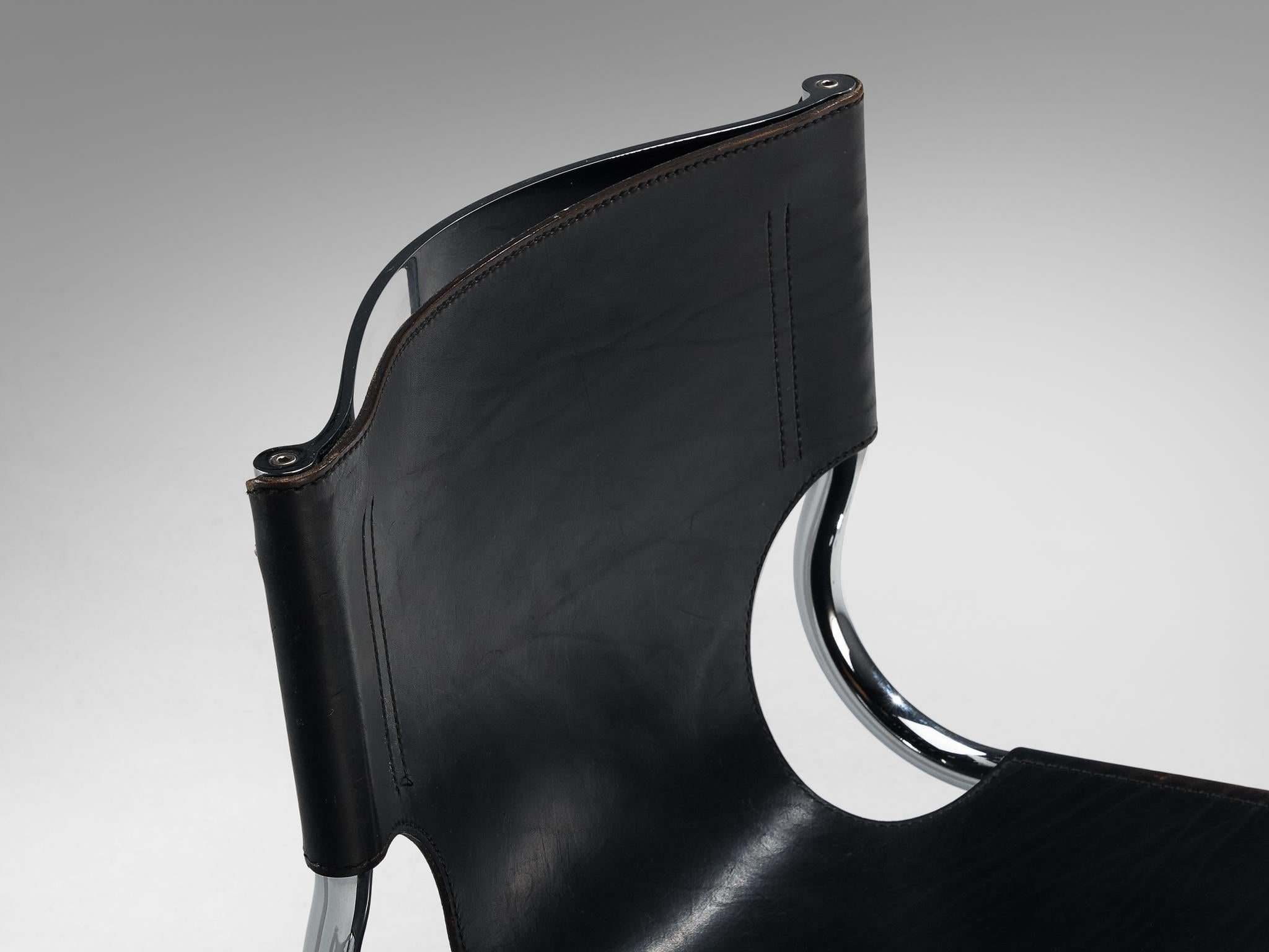 Carlo Bartoli for T 70 Tubular Dining Chair in Black Leather and Steel For Sale 3