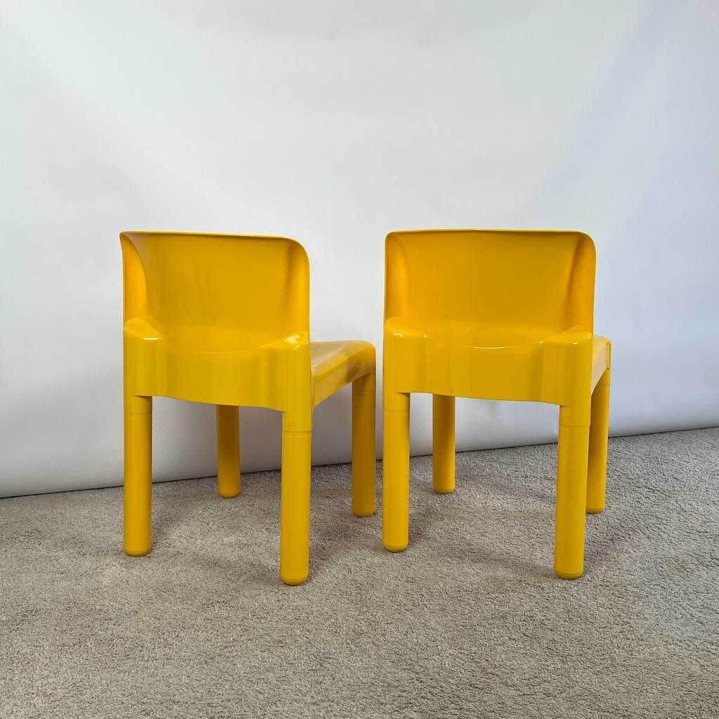 Mid-Century Modern Carlo Bartoli Kartell Model 4875 Chairs in Yellow, New Old Stock 1985 - Set of 2