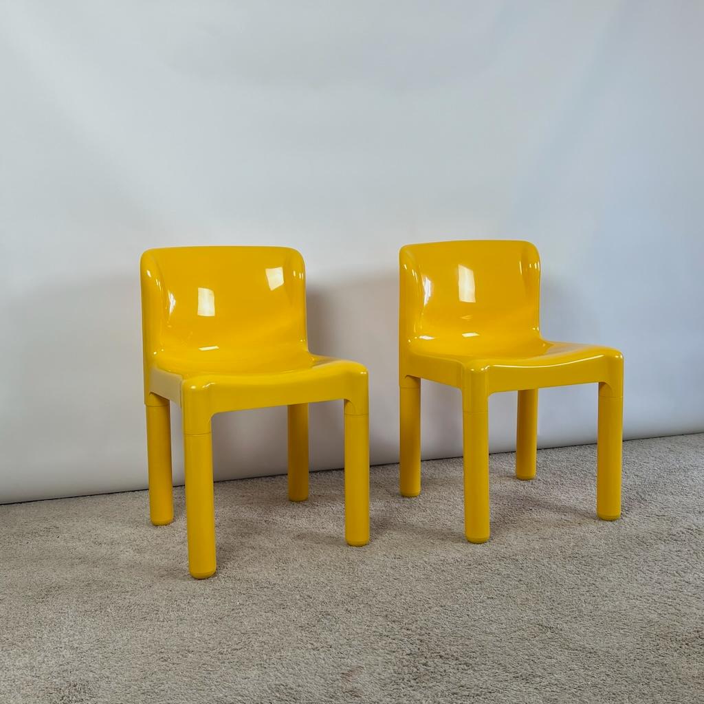 Italian Carlo Bartoli Kartell Model 4875 Chairs in Yellow, New Old Stock 1985 - Set of 2