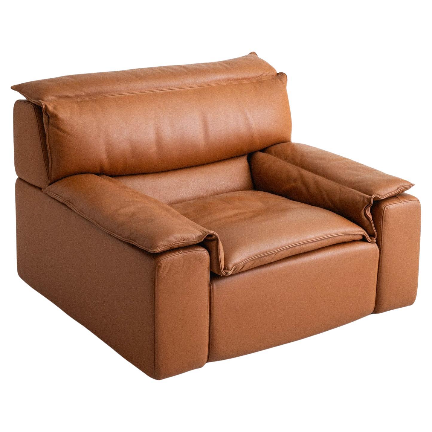 Chaise longue Carlo Bartoli en cuir cognac pour Rossi di Albizzate