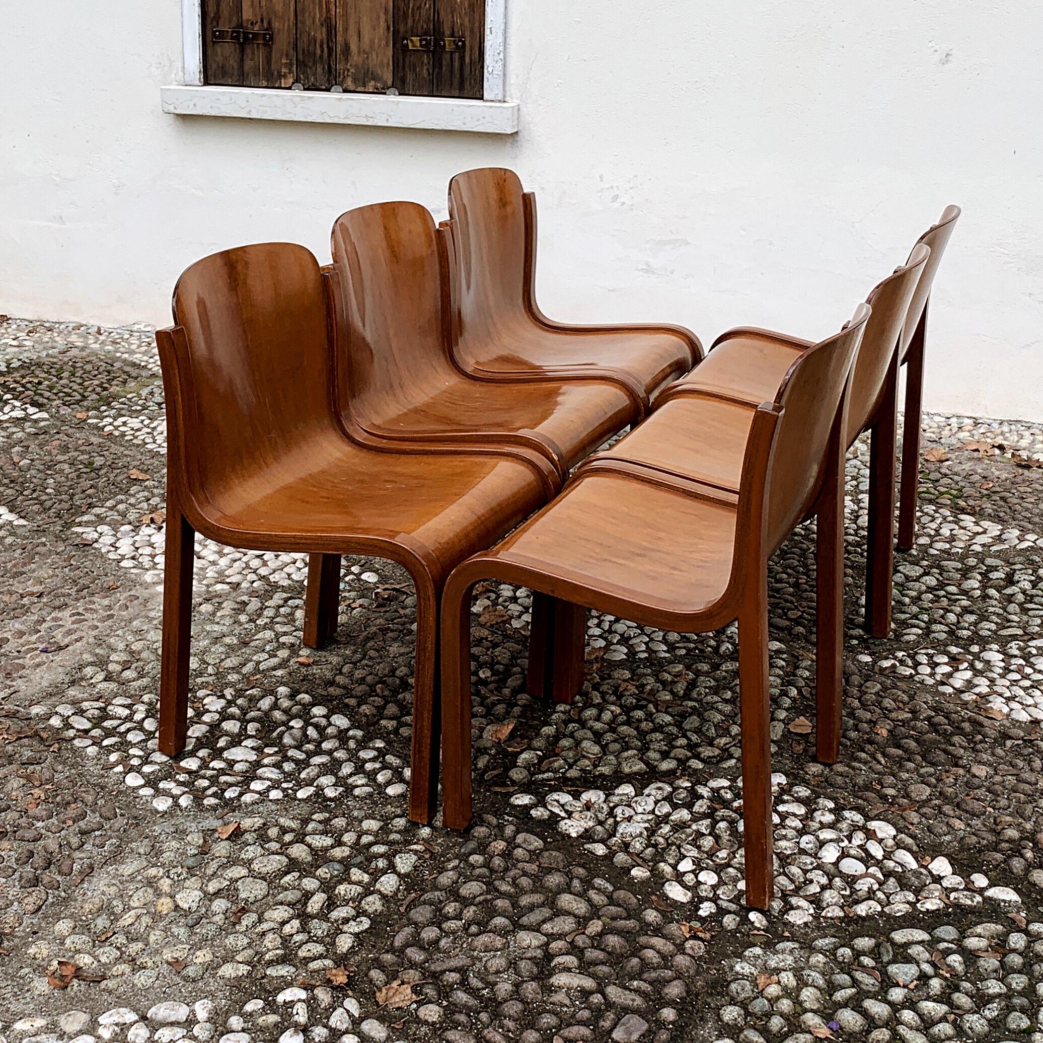 Carlo Bartoli Midcentury Plywood Dining Chairs “Mito” for T70, 1969, Set of 6 For Sale 4