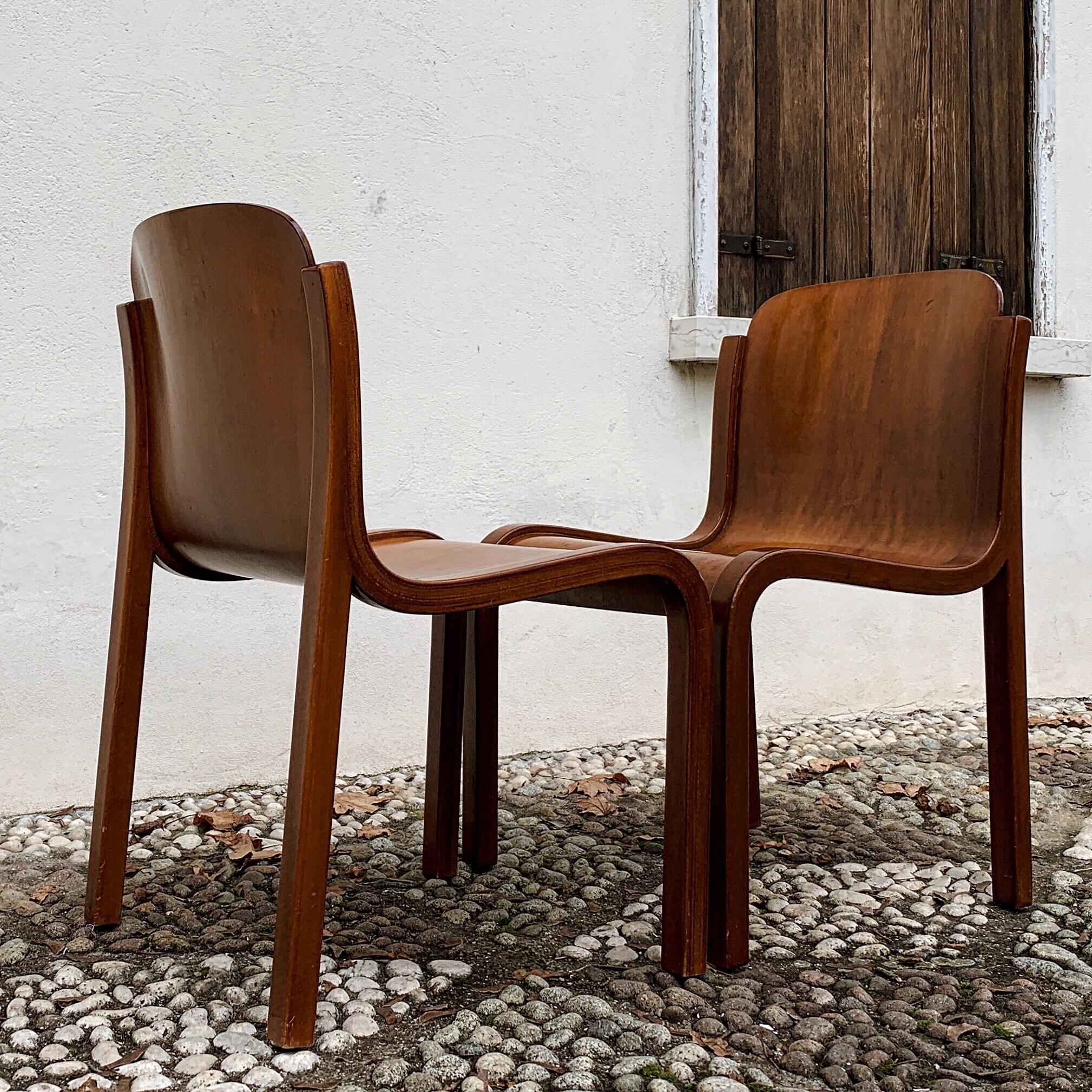 Carlo Bartoli Midcentury Plywood Dining Chairs “Mito” for T70, 1969, Set of 6 For Sale 6
