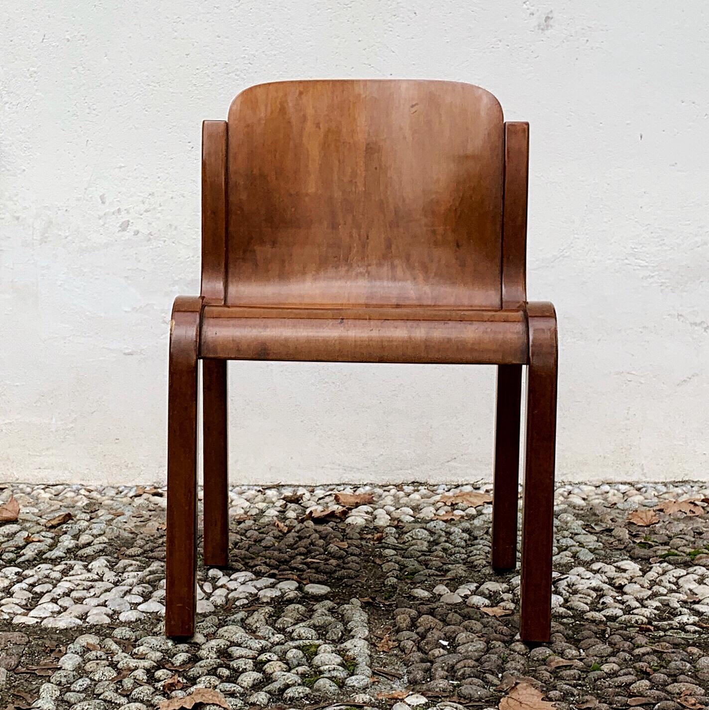 Carlo Bartoli Midcentury Plywood Dining Chairs “Mito” for T70, 1969, Set of 6 For Sale 9