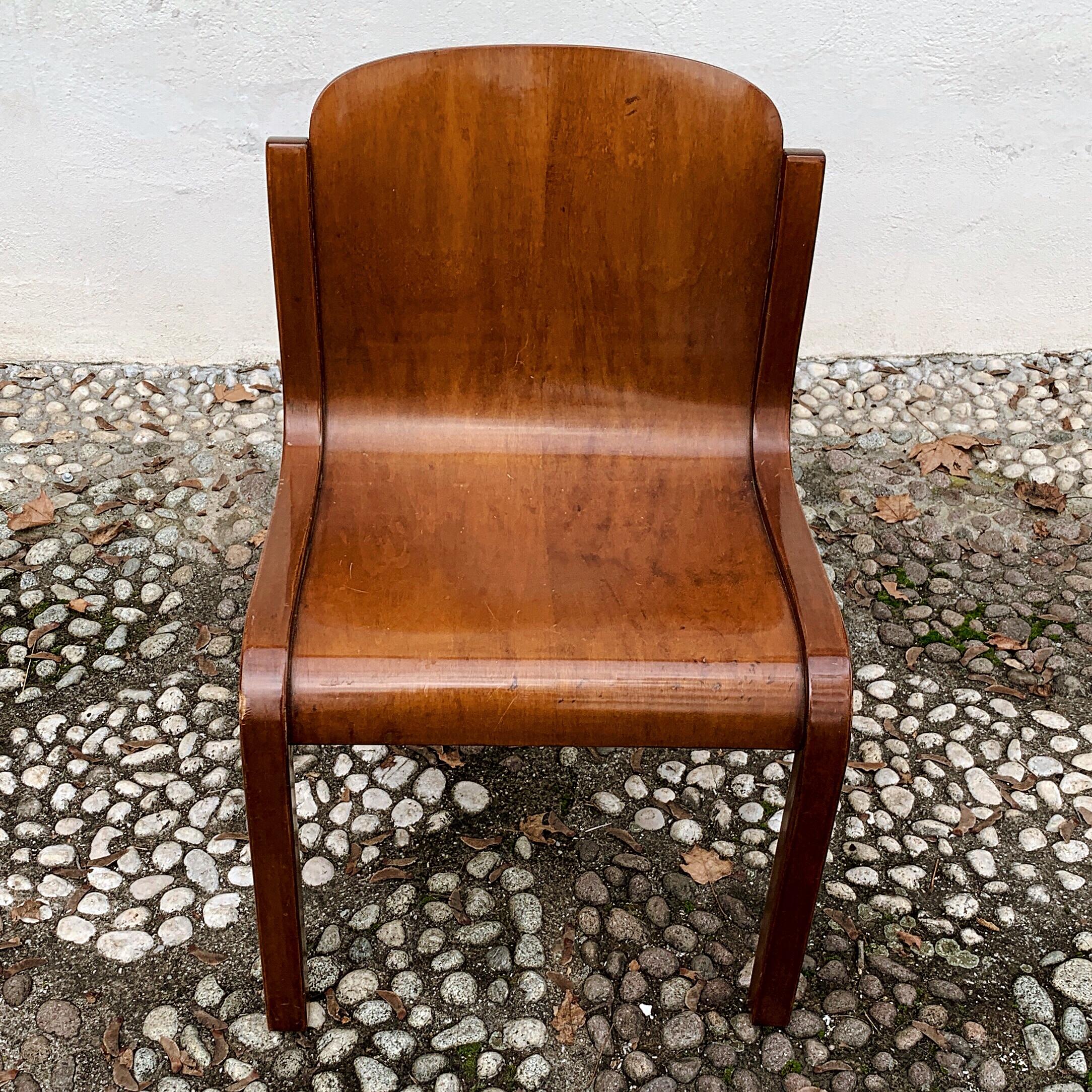 Carlo Bartoli Midcentury Plywood Dining Chairs “Mito” for T70, 1969, Set of 6 For Sale 10
