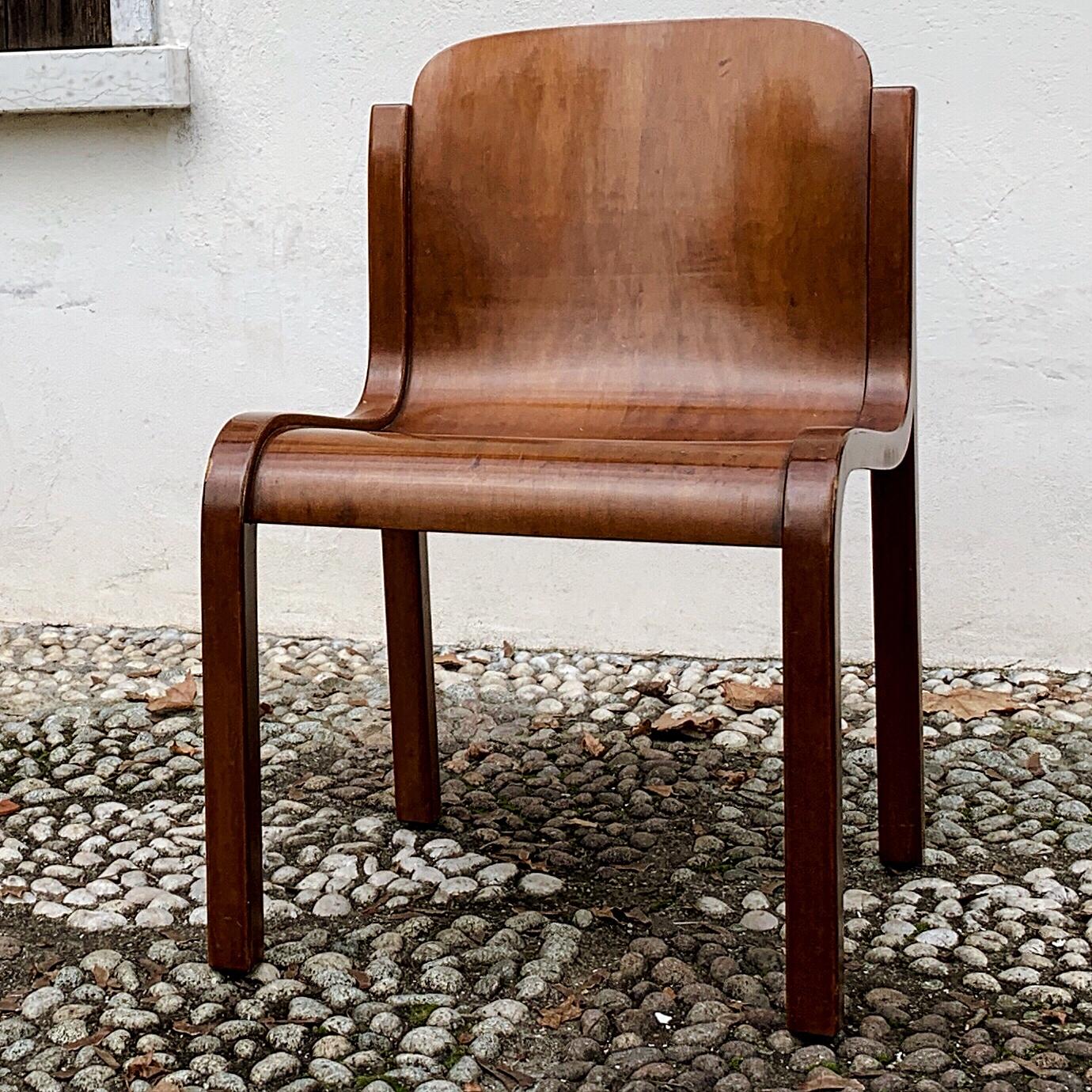 Carlo Bartoli Midcentury Plywood Dining Chairs “Mito” for T70, 1969, Set of 6 For Sale 11
