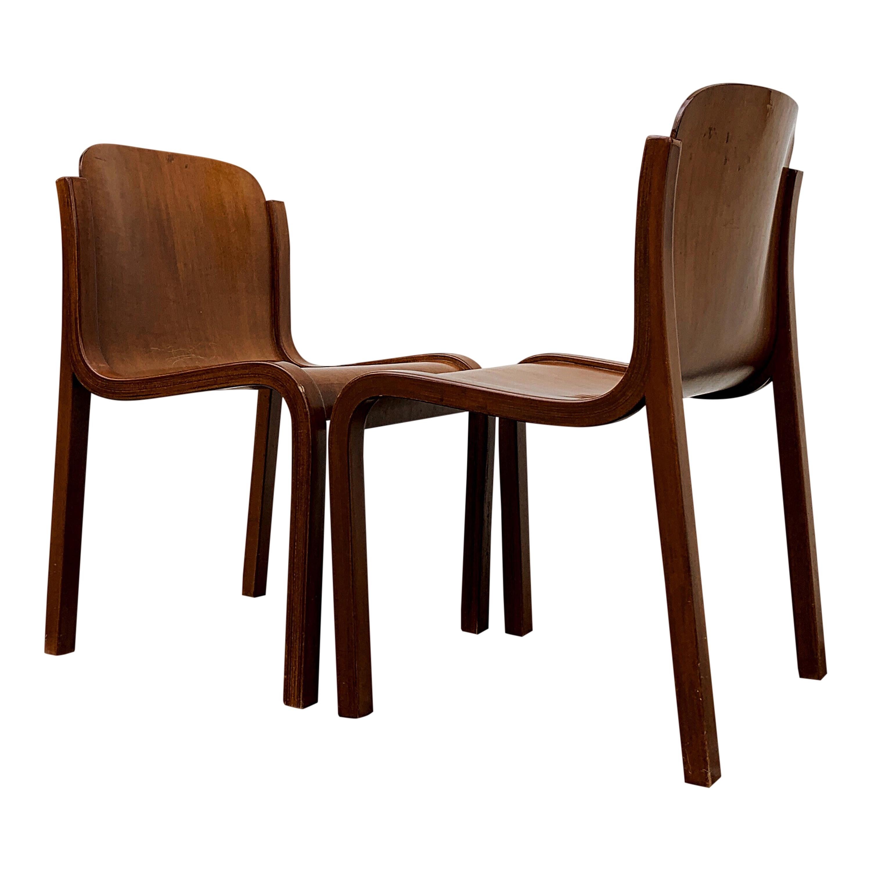Mid-Century Modern Carlo Bartoli Midcentury Plywood Dining Chairs “Mito” for T70, 1969, Set of 6 For Sale