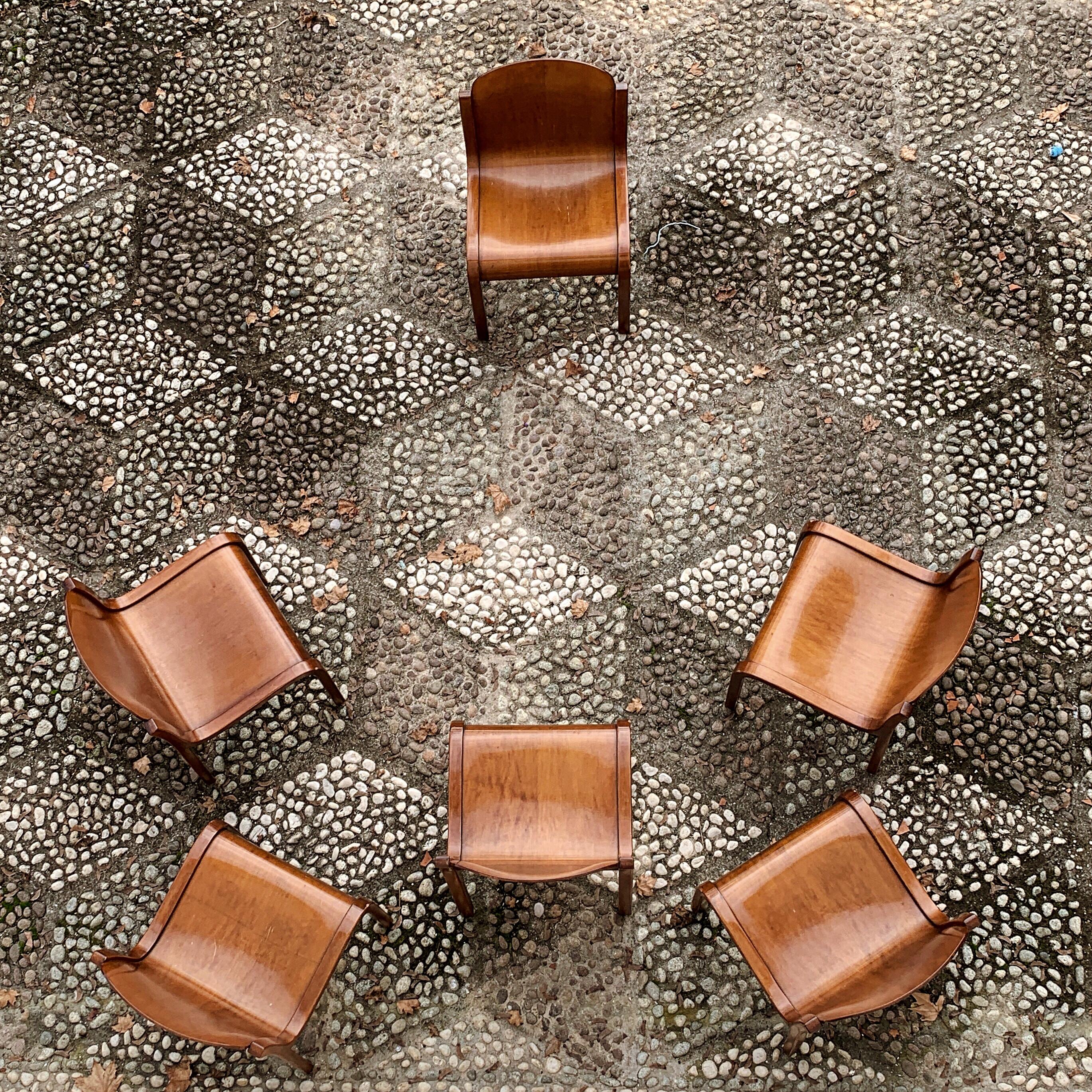 Carlo Bartoli Midcentury Plywood Dining Chairs “Mito” for T70, 1969, Set of 6 For Sale 1
