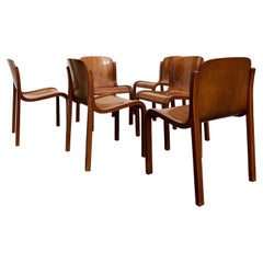 Carlo Bartoli Midcentury Plywood Dining Chairs “Mito” for T70, 1969, Set of 6