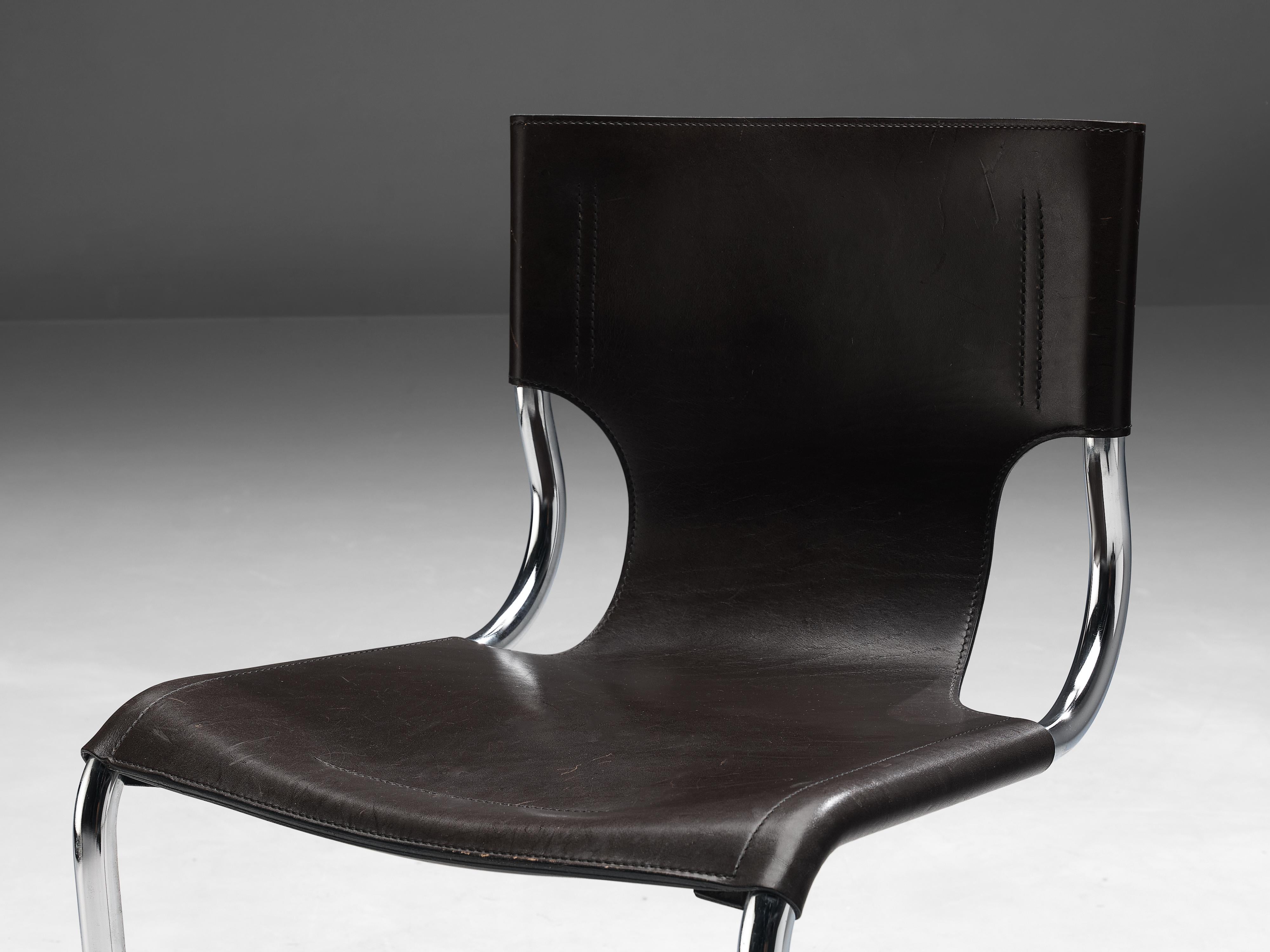 Mid-Century Modern Carlo Bartoli Modern Dining Chair in Leather and Steel 