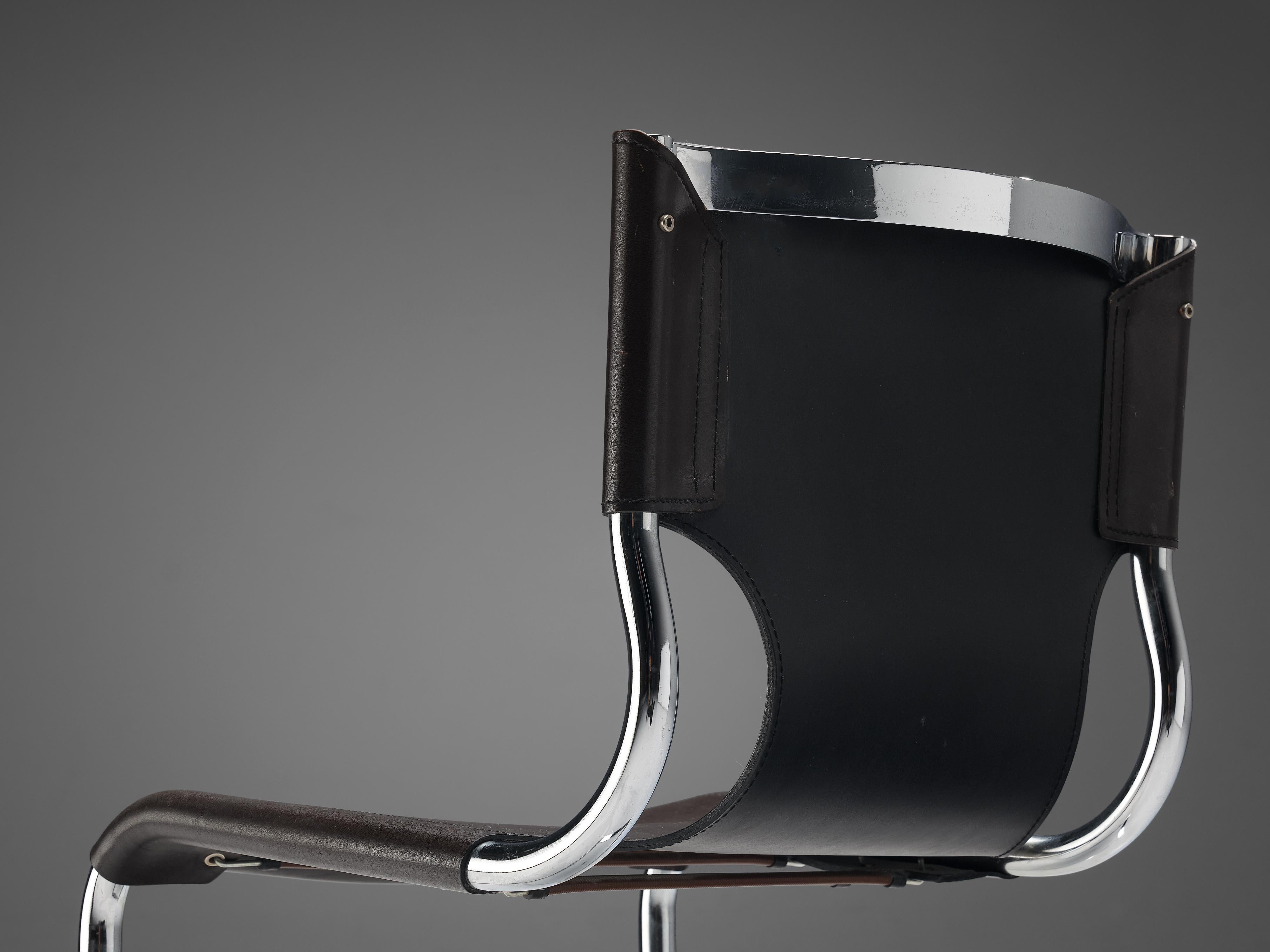 Carlo Bartoli Modern Dining Chair in Leather and Steel  In Good Condition For Sale In Waalwijk, NL