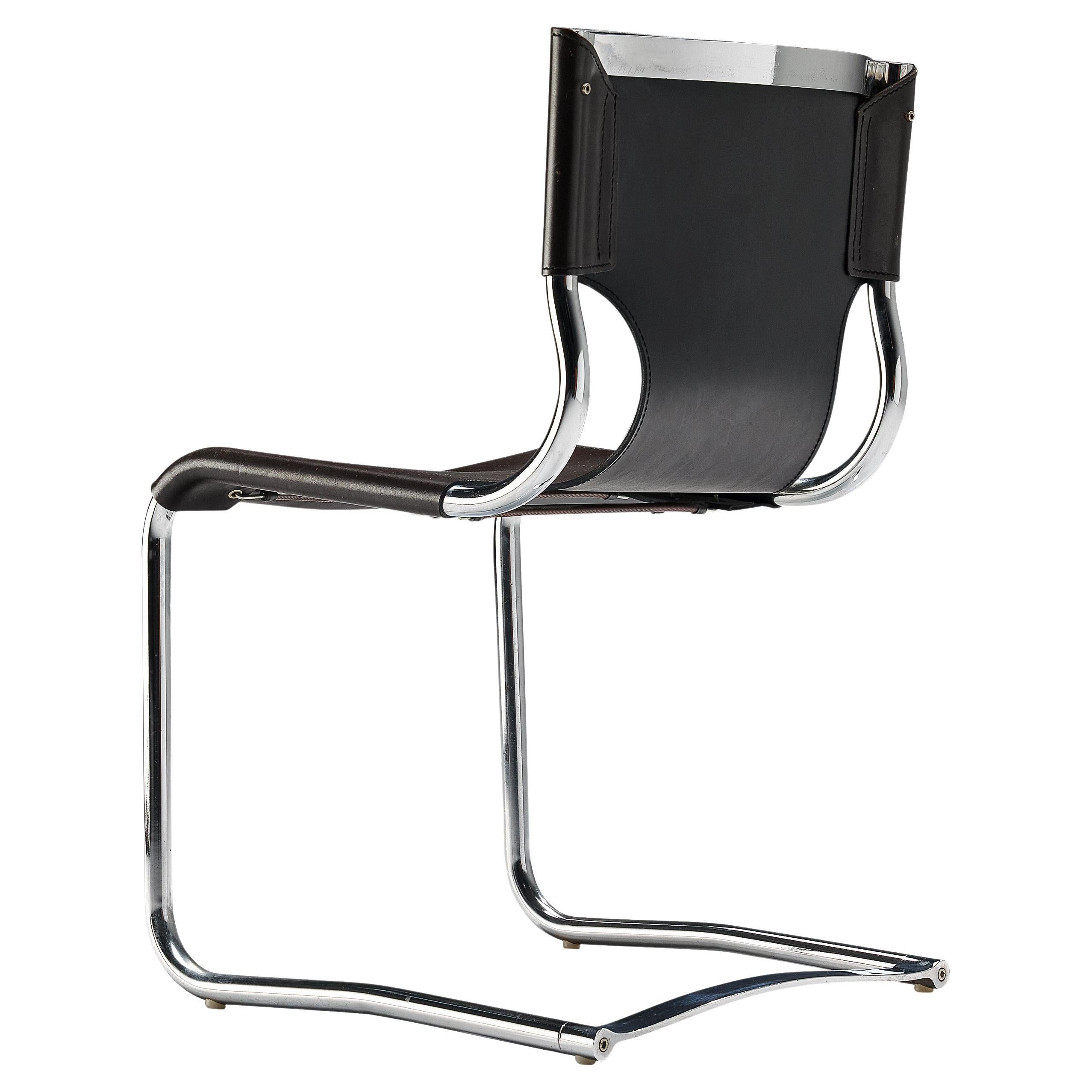Carlo Bartoli Modern Dining Chair in Leather and Steel 