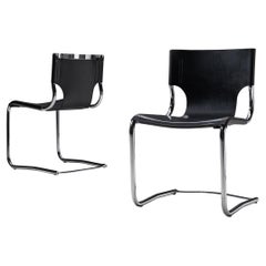 Carlo Bartoli Pair of Dining Chairs in Tubular Steel and Leather