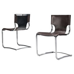 Carlo Bartoli Pair of Modern Dining Chairs in Leather and Steel