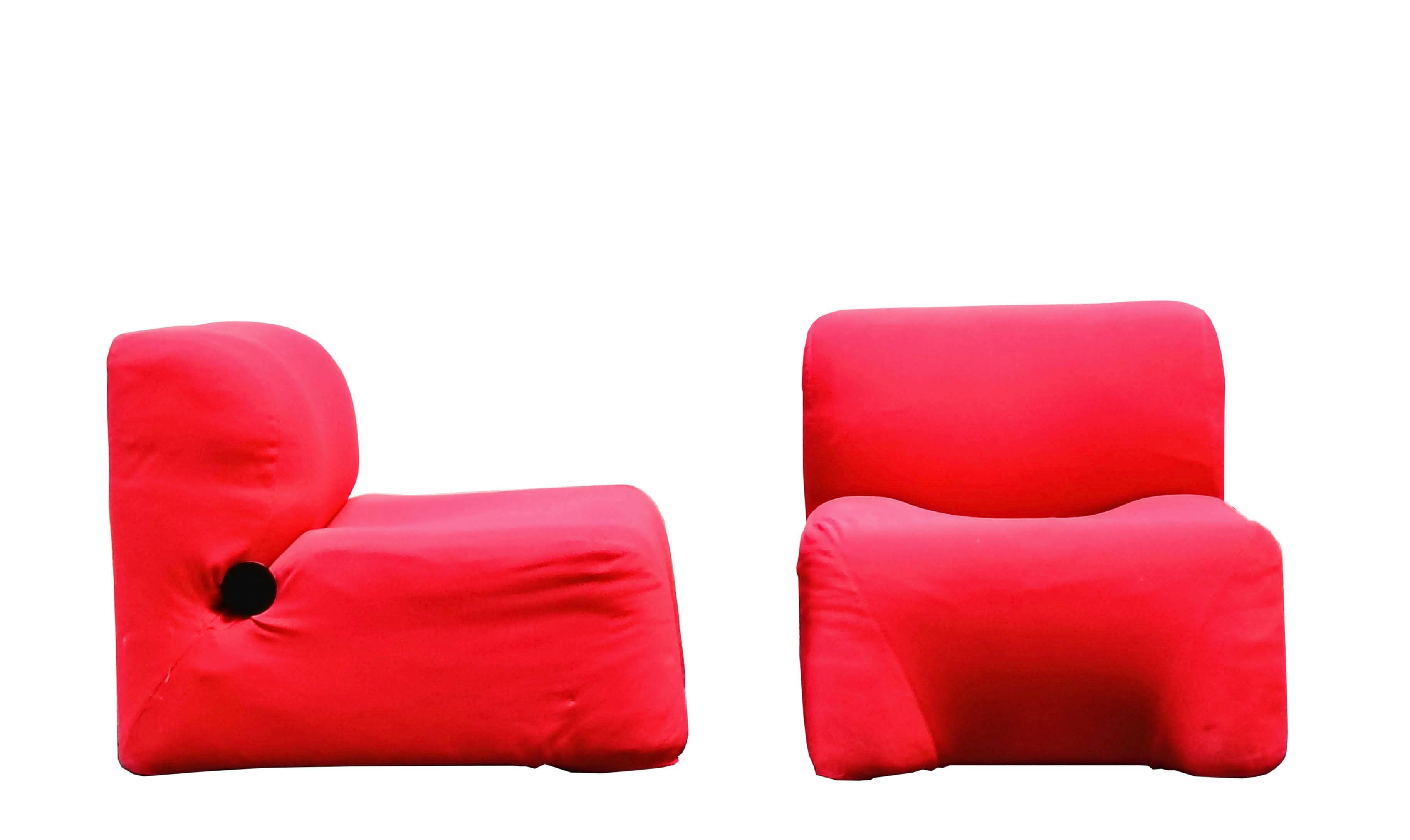 Italian Carlo Bartoli per Rossi d'Albizzate Coppia di Poltrone Rosse Mod. Bubble, 1970 in vendita