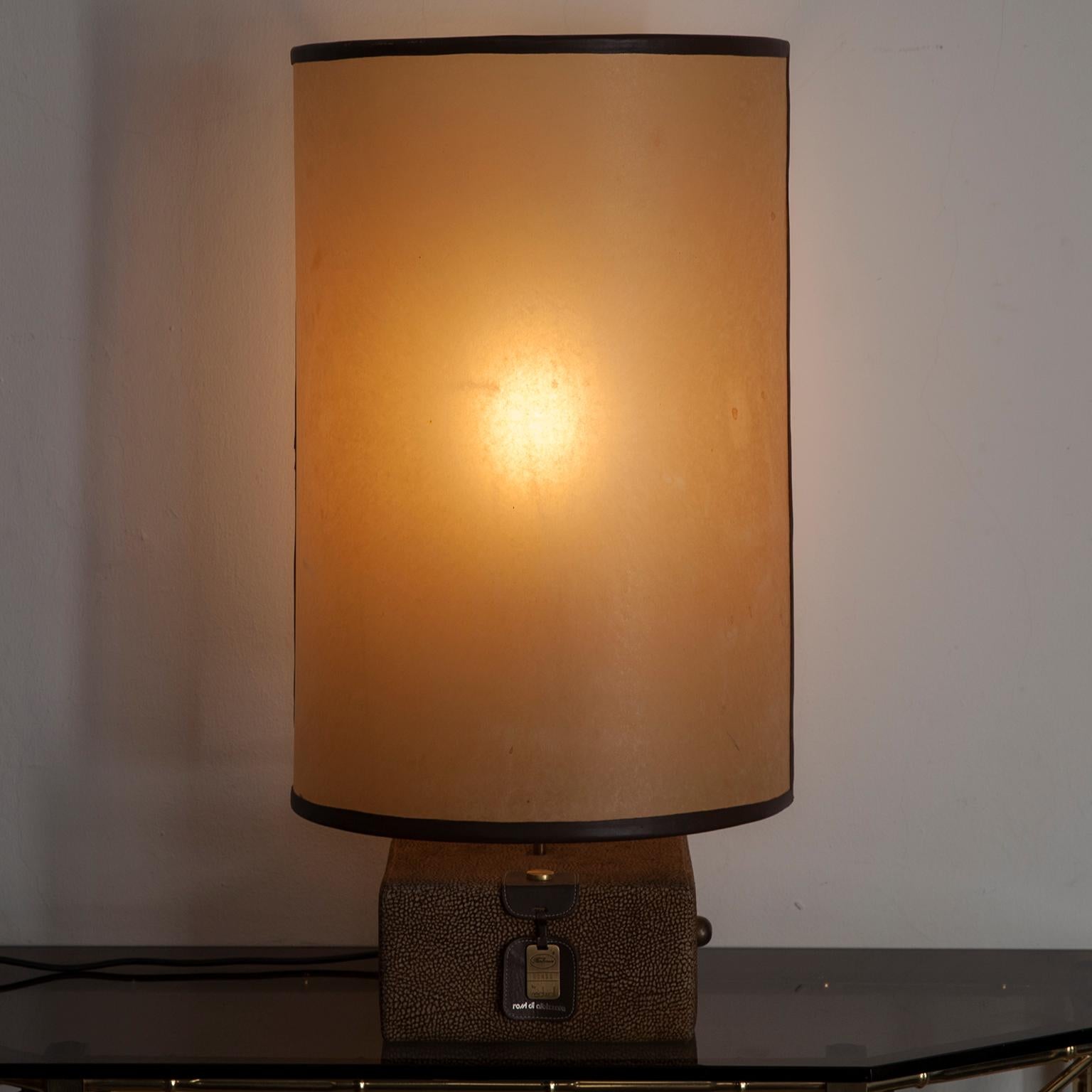 Carlo Bartoli Suede Leather Table Lamp by Borbonese, Italy, 1980 For Sale 1