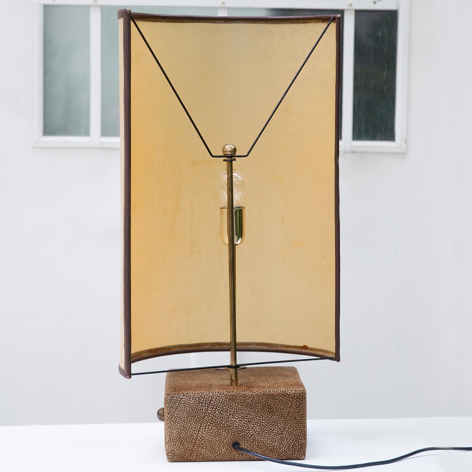 Italian Carlo Bartoli Suede Leather Table Lamp by Borbonese, Italy, 1980 For Sale