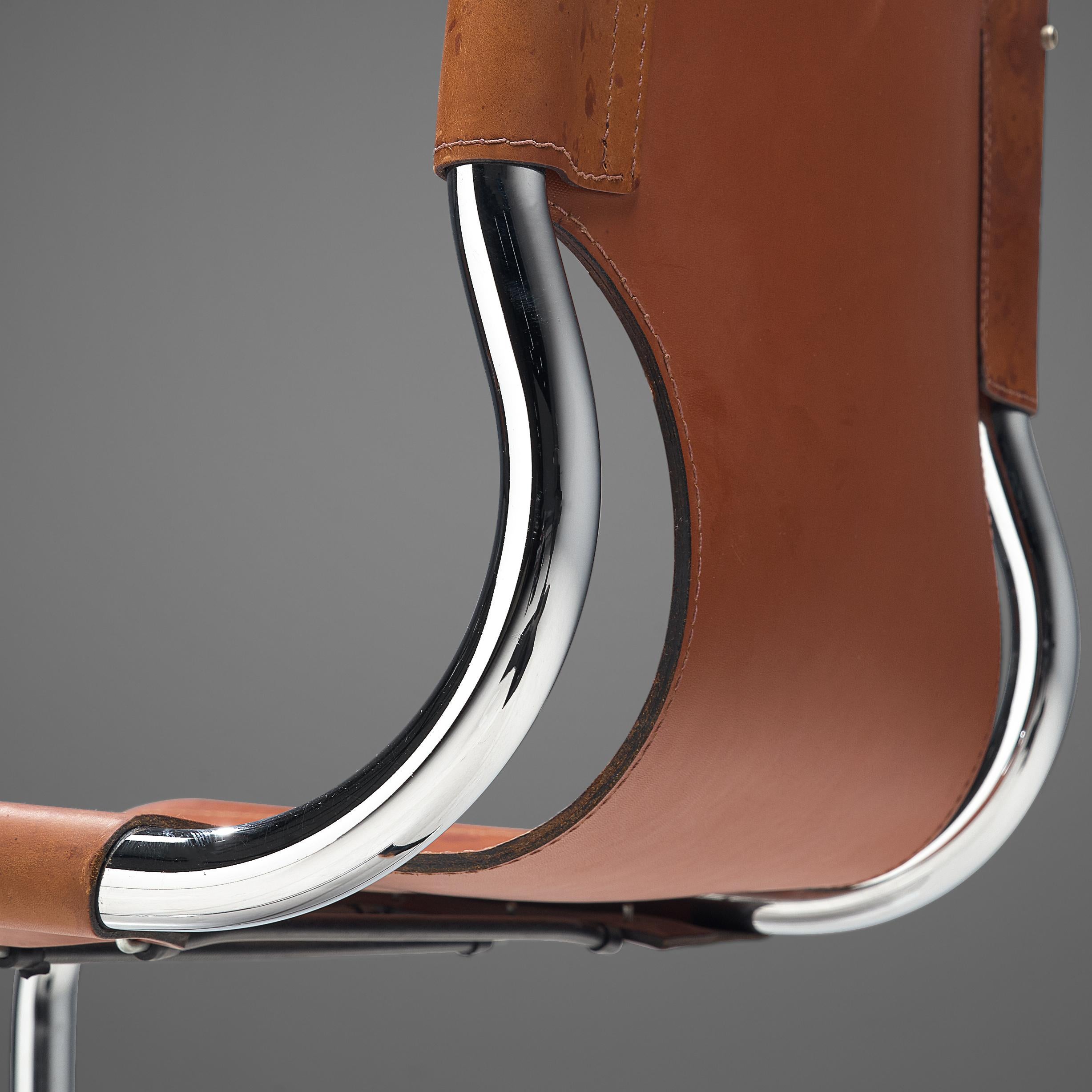 Mid-Century Modern Carlo Bartoli Tubular Dining Chair in Cognac Leather 