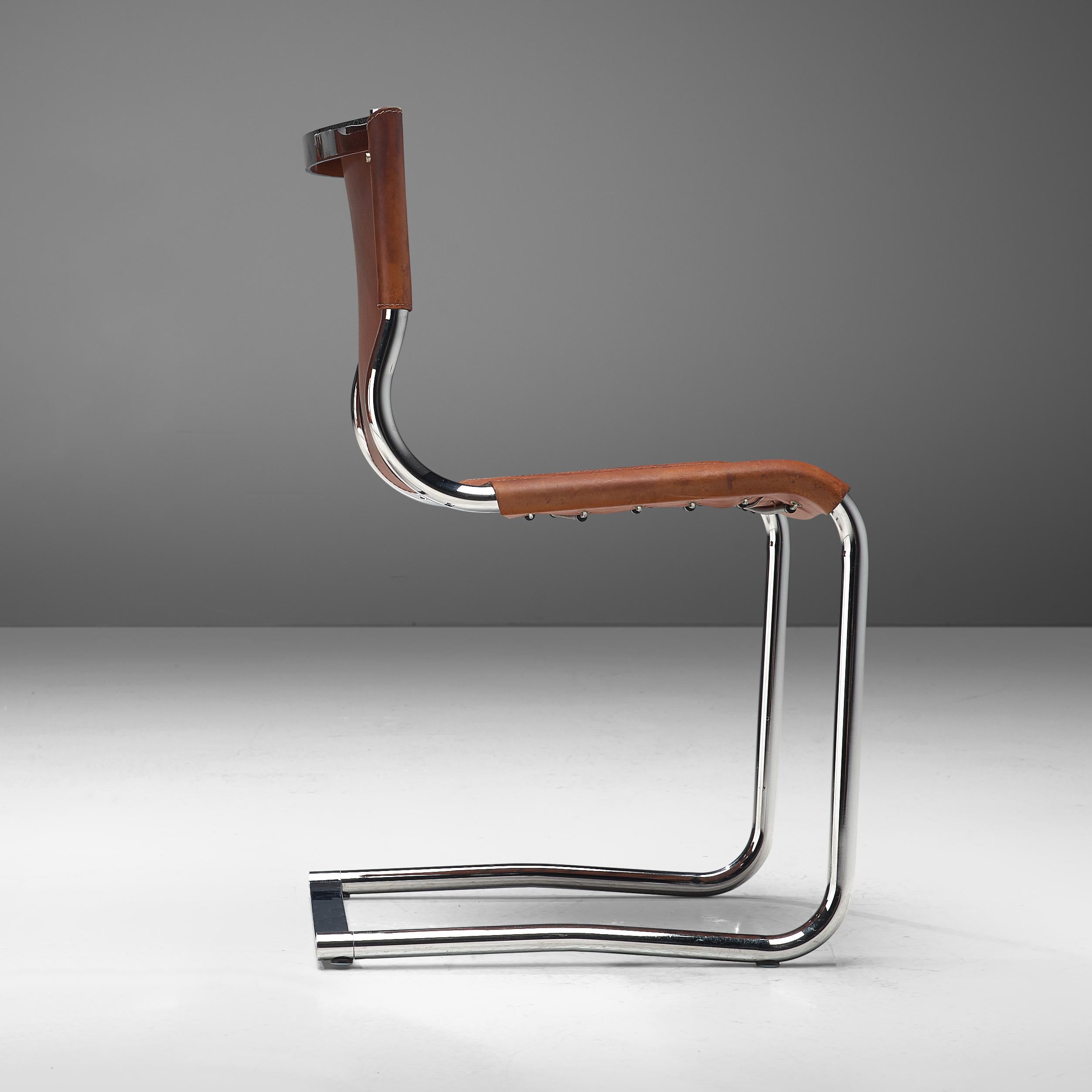 Carlo Bartoli Tubular Dining Chair in Cognac Leather  In Good Condition In Waalwijk, NL