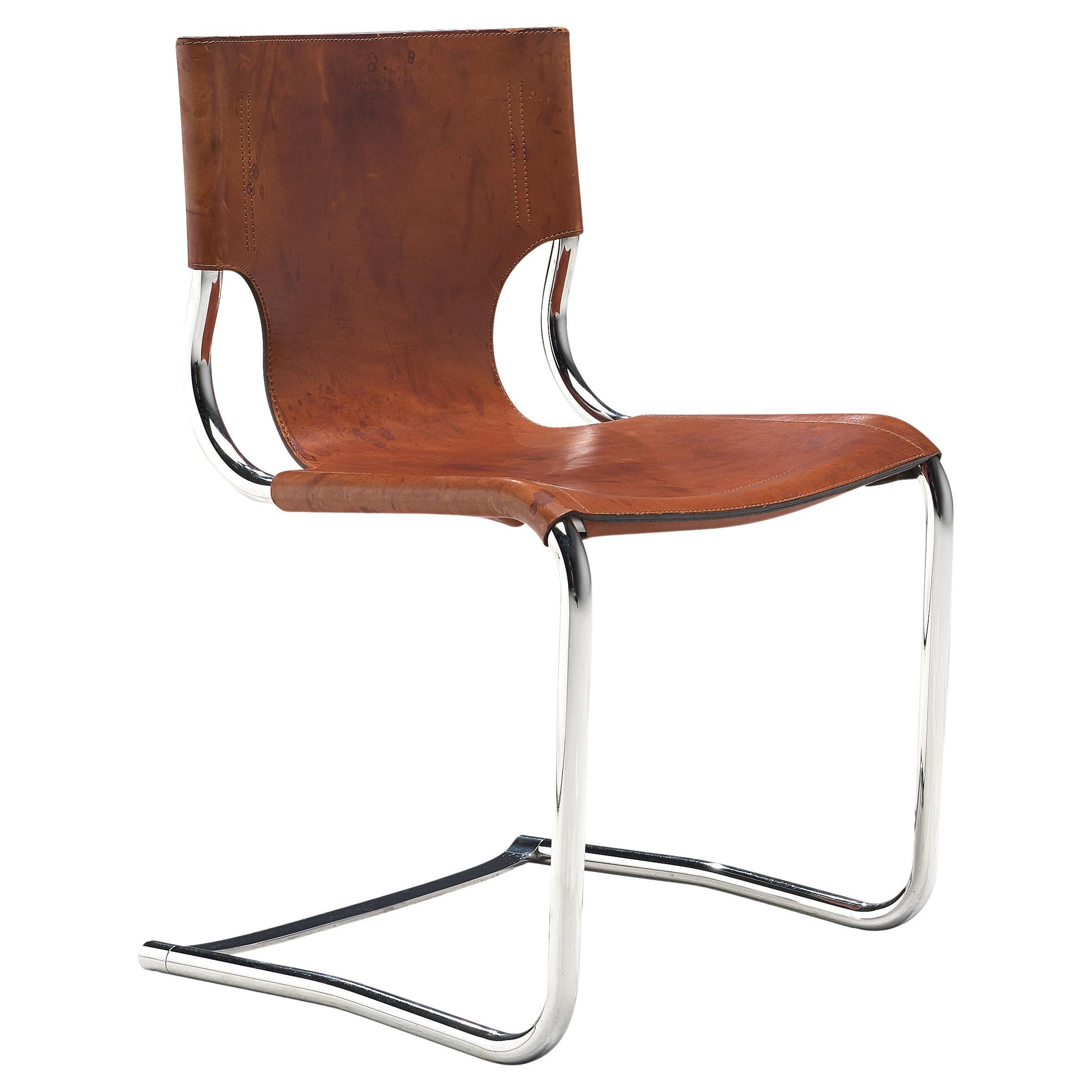 Carlo Bartoli Tubular Dining Chair in Cognac Leather 