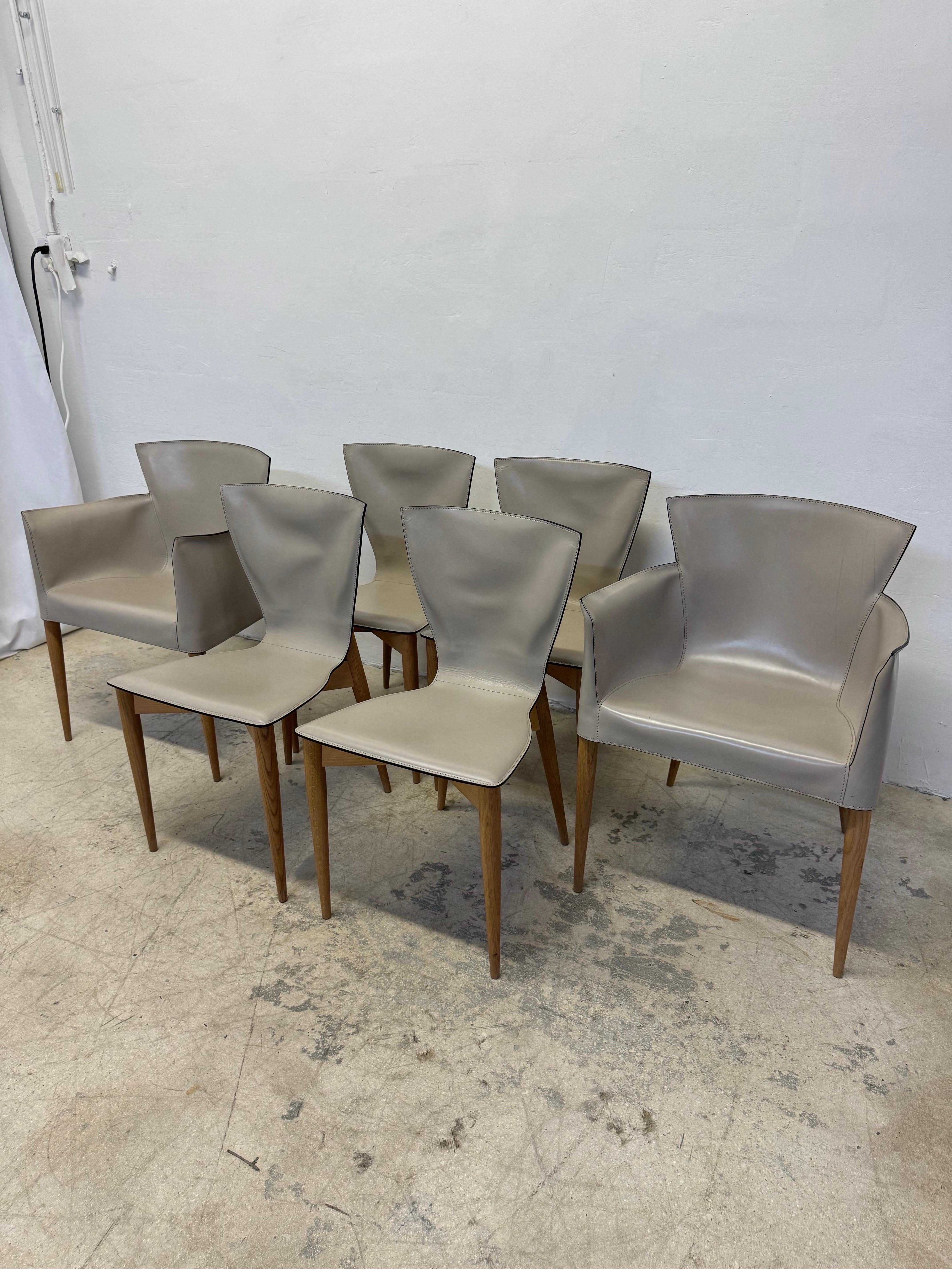 Modern Carlo Bartoli “Vela” Leather Dining Chairs for Matteo Grassi - Set of Six