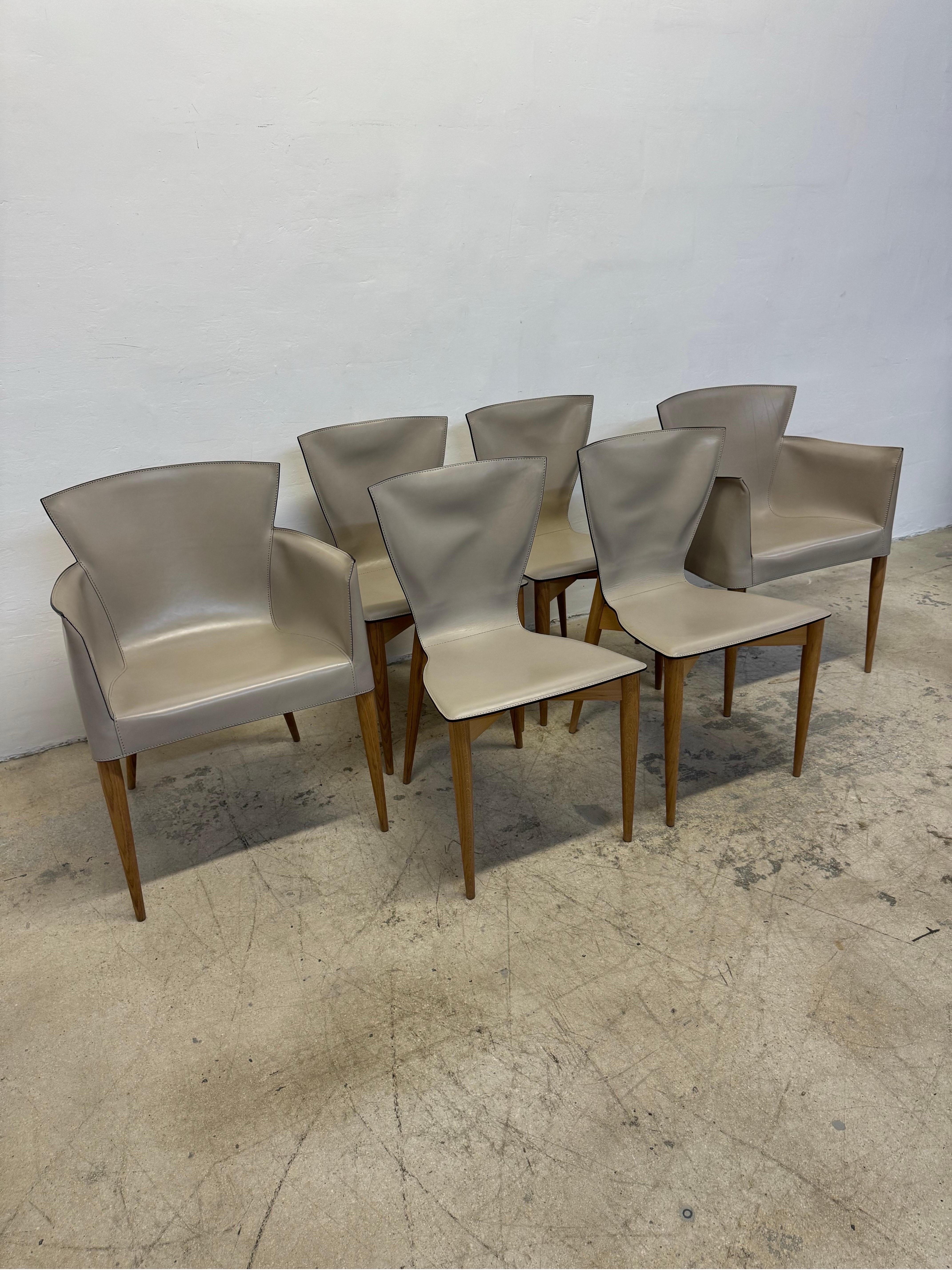 Italian Carlo Bartoli “Vela” Leather Dining Chairs for Matteo Grassi - Set of Six