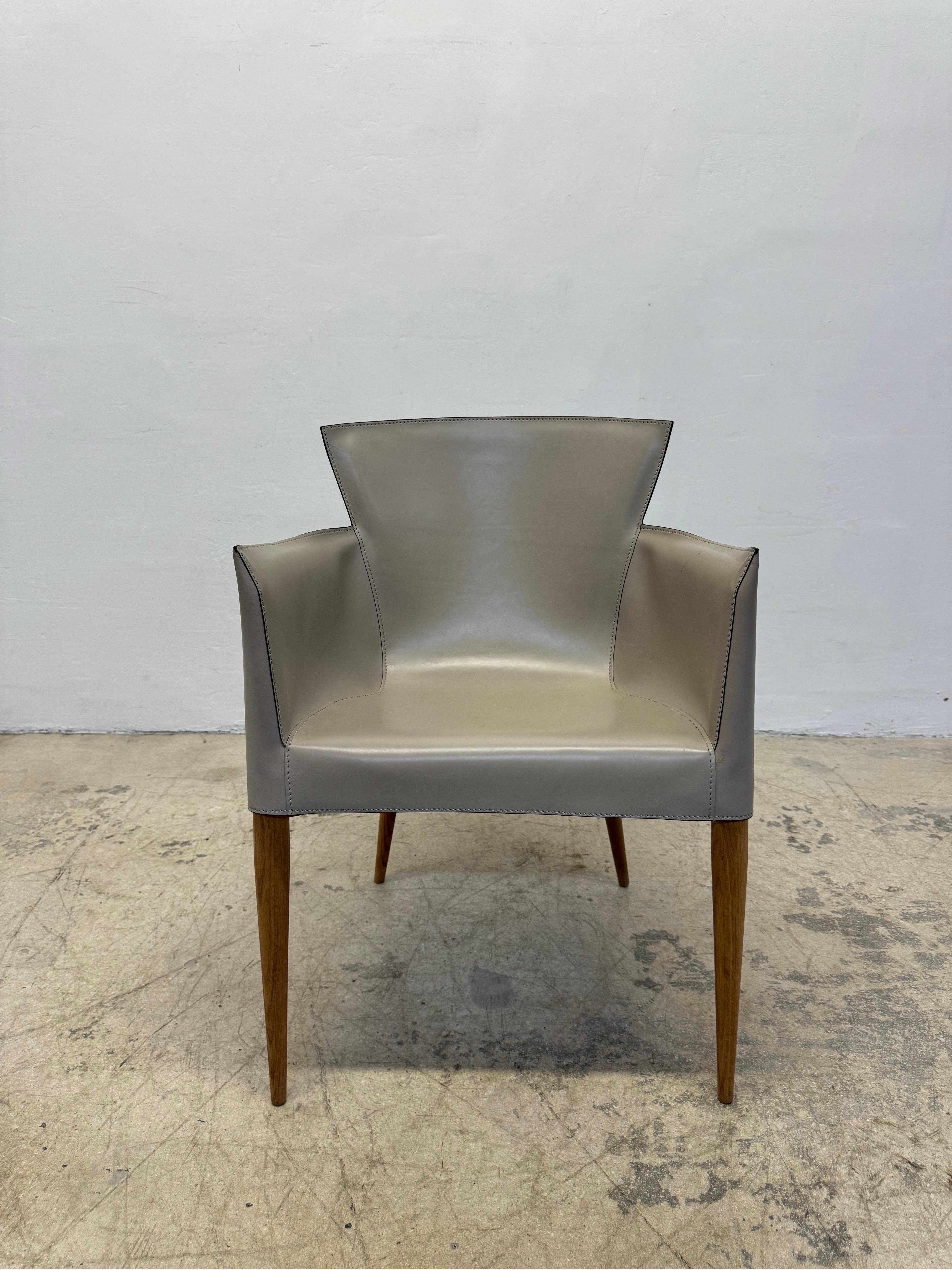 Carlo Bartoli “Vela” Leather Dining Chairs for Matteo Grassi - Set of Six In Good Condition In Miami, FL