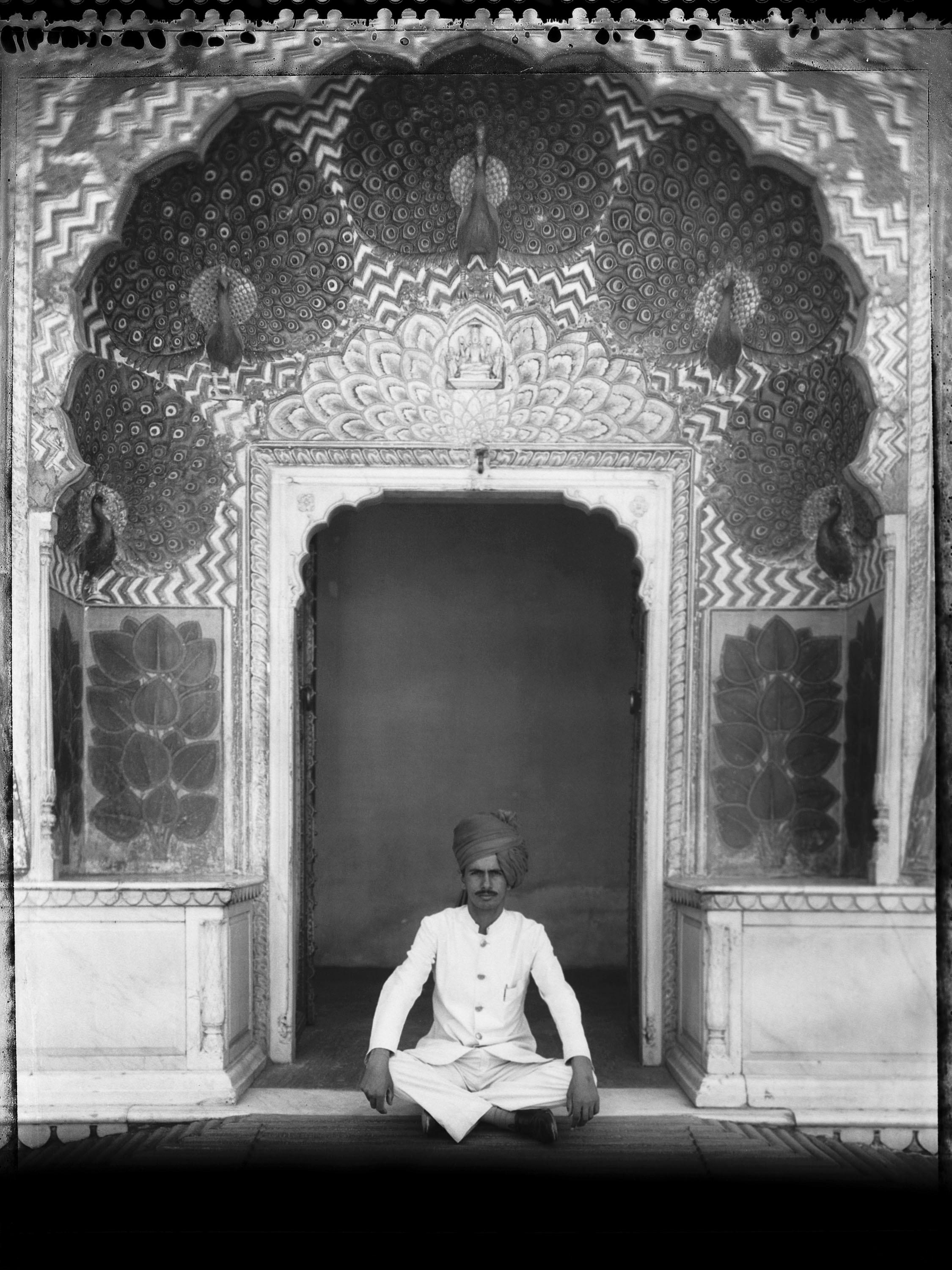 Carlo Bevilacqua Portrait Photograph - Peackocs door - Rajastan -India (from Indian Stills series )