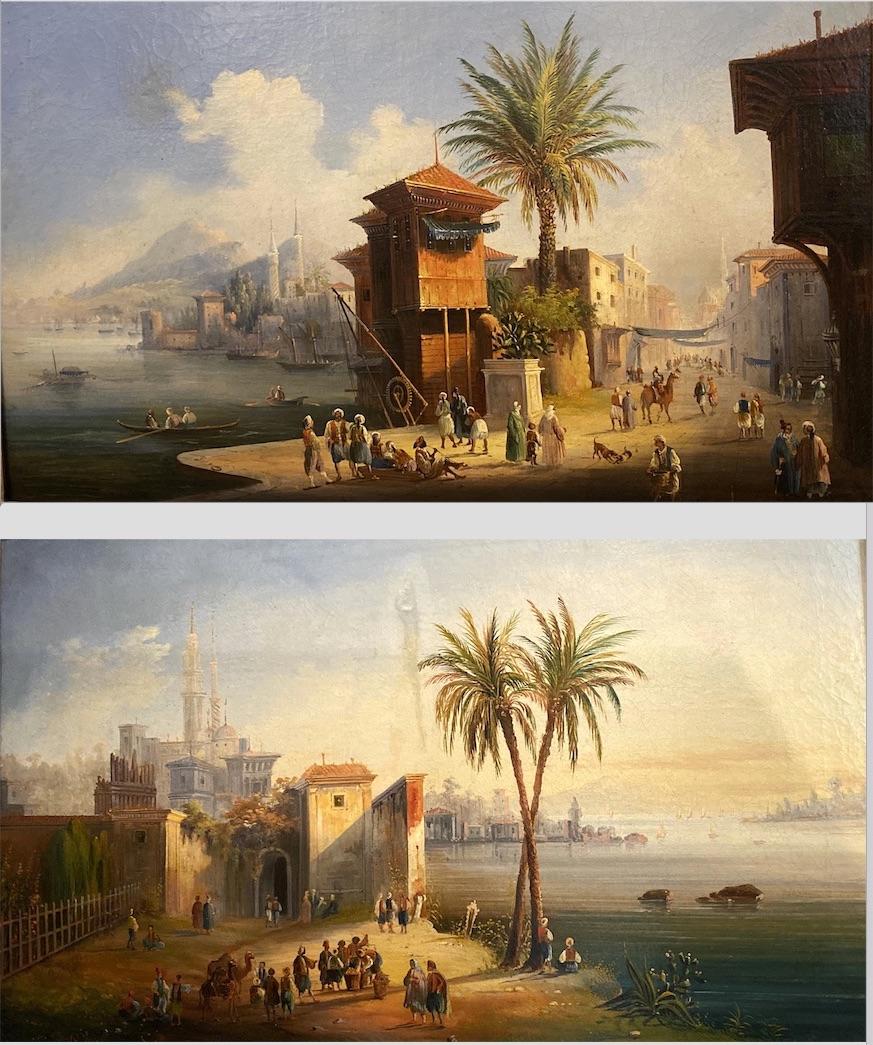 Exceptional Pair of Turkish Landscape Paintings inscribed Costantinopoli Scutari 5