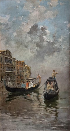 Gondolieri at Venize, oil on canvas by Carlo Brancaccio