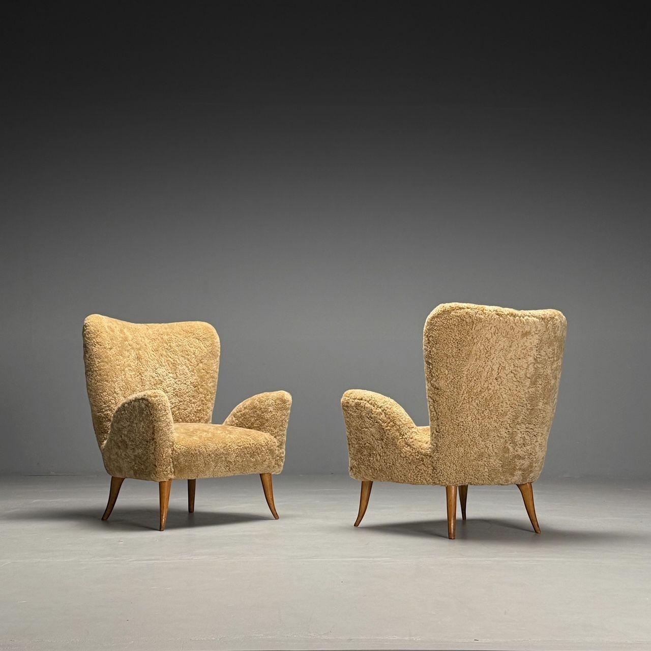 Carlo Broggi, Cantù, Italian Mid-Century Modern, Lounge or Slipper Chairs, Sheepskin, 1950s

Rare pair of low profile chamber armchairs designed by Carlo Broggi (Milano 1881 – Roma 1968) for Cantù circa 1950s. Newly upholstered in genuine honey