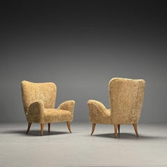 Carlo Broggi, Cantù, chaises longues italiennes de la Modernité du milieu du siècle, en peau de mouton, années 1950