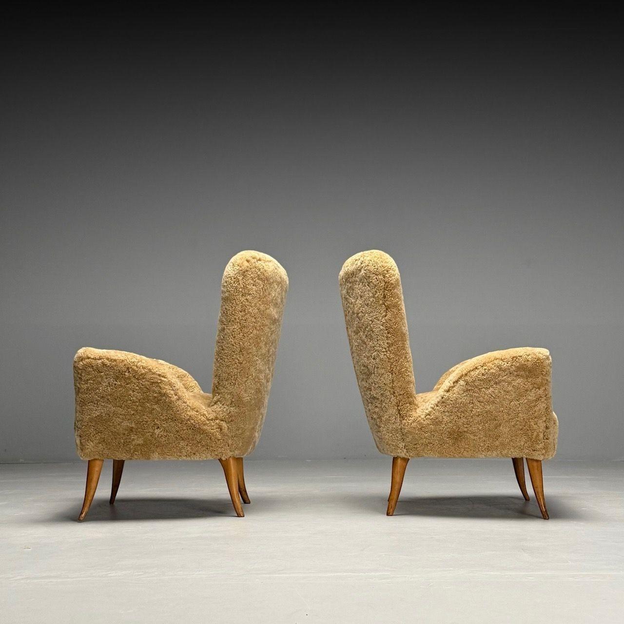 Carlo Broggi, Cantù, Italian Mid-Century Modern Lounge Chairs, Shearling, 1950s For Sale 1